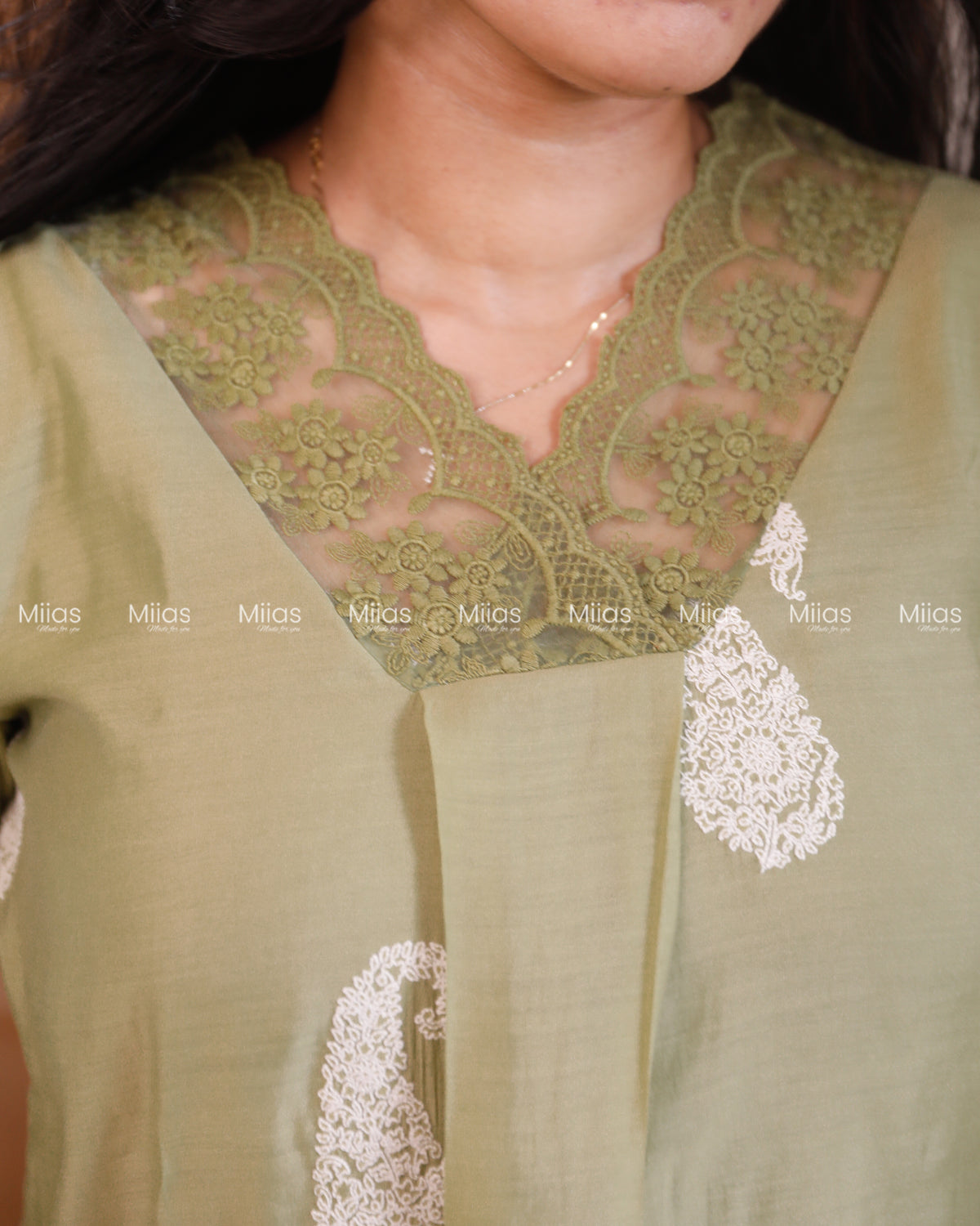 Mul Chanderi Dress Kurti | Box Pleats + Lace + Lined | Sage Green