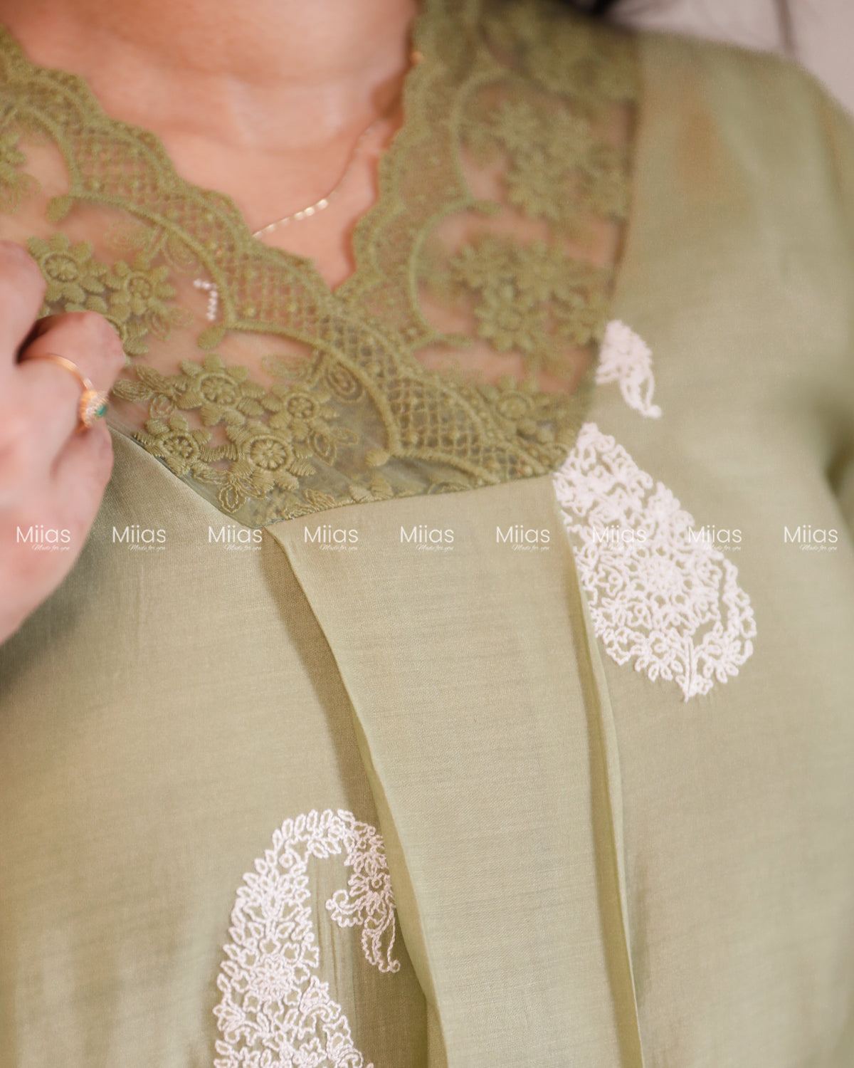 Mul Chanderi Dress Kurti | Box Pleats + Lace + Lined | Sage Green