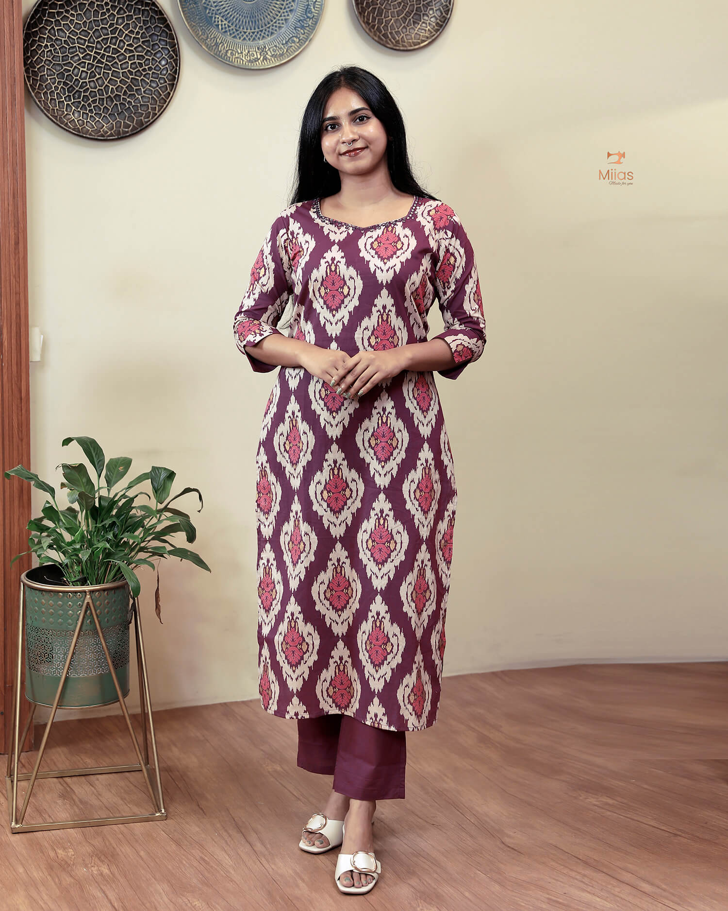 Mirror & Foil-Touch Cotton Co-ord Set – Stylish & Comfortable-Maroon