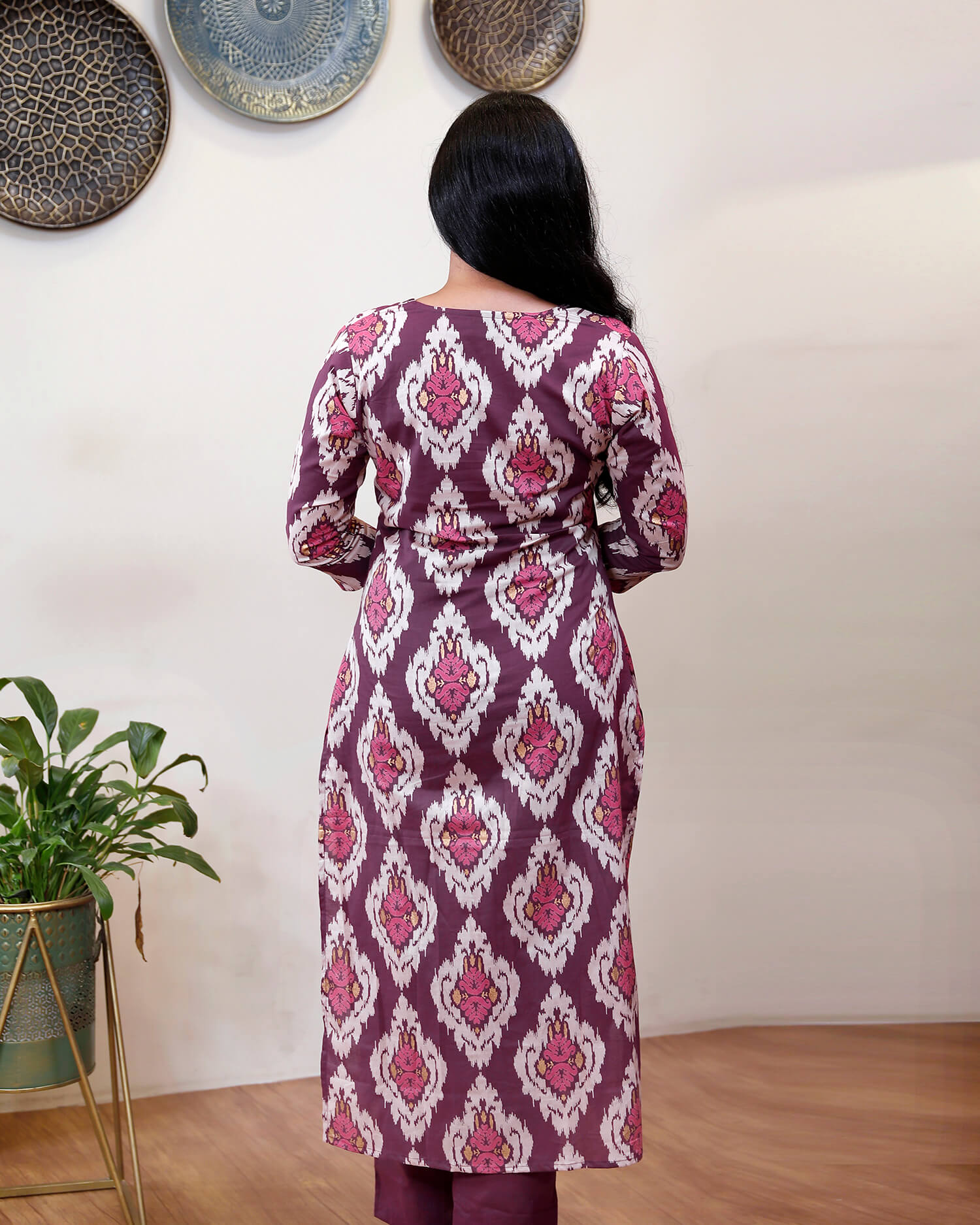 Mirror & Foil-Touch Cotton Co-ord Set – Stylish & Comfortable-Maroon