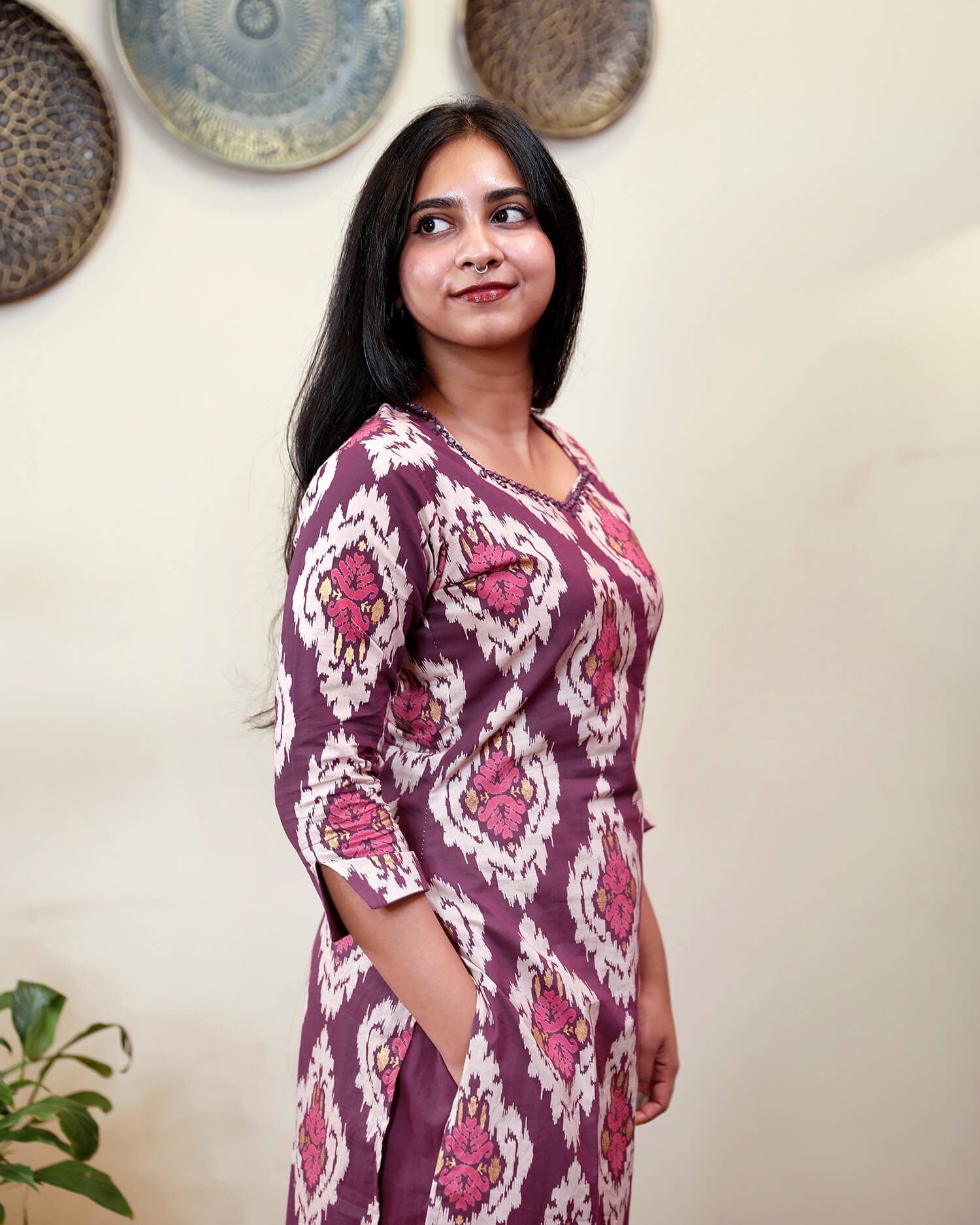 Mirror & Foil-Touch Cotton Co-ord Set – Stylish & Comfortable-Maroon