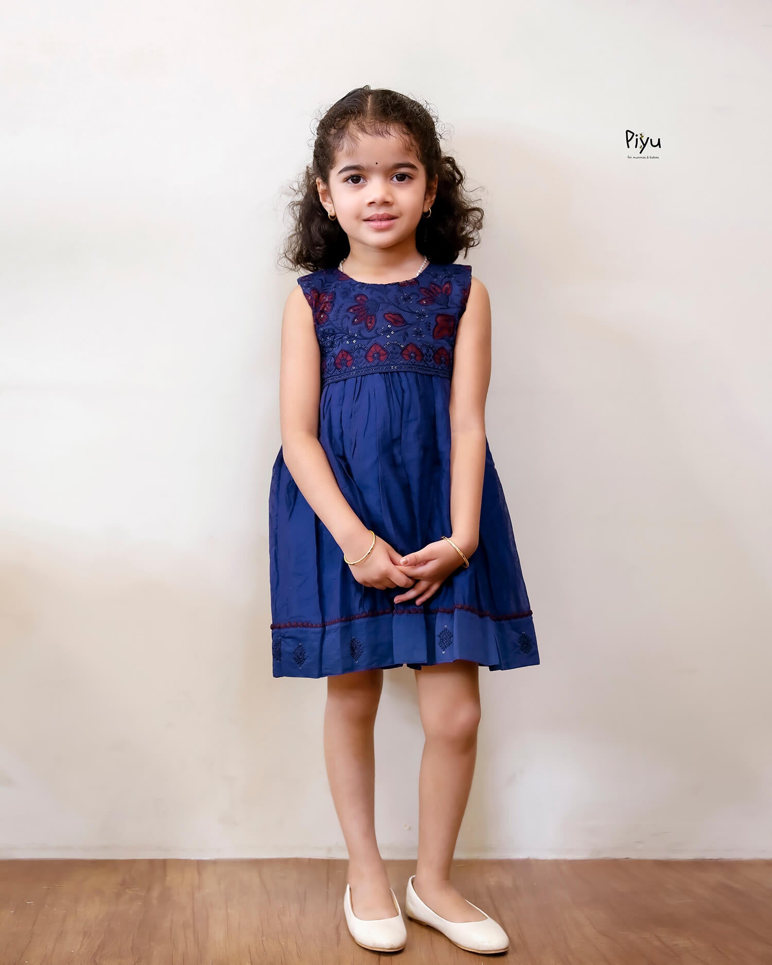 Mul Chanderi Frock | Tonal Applique Yoke, Lace Hem | Blue