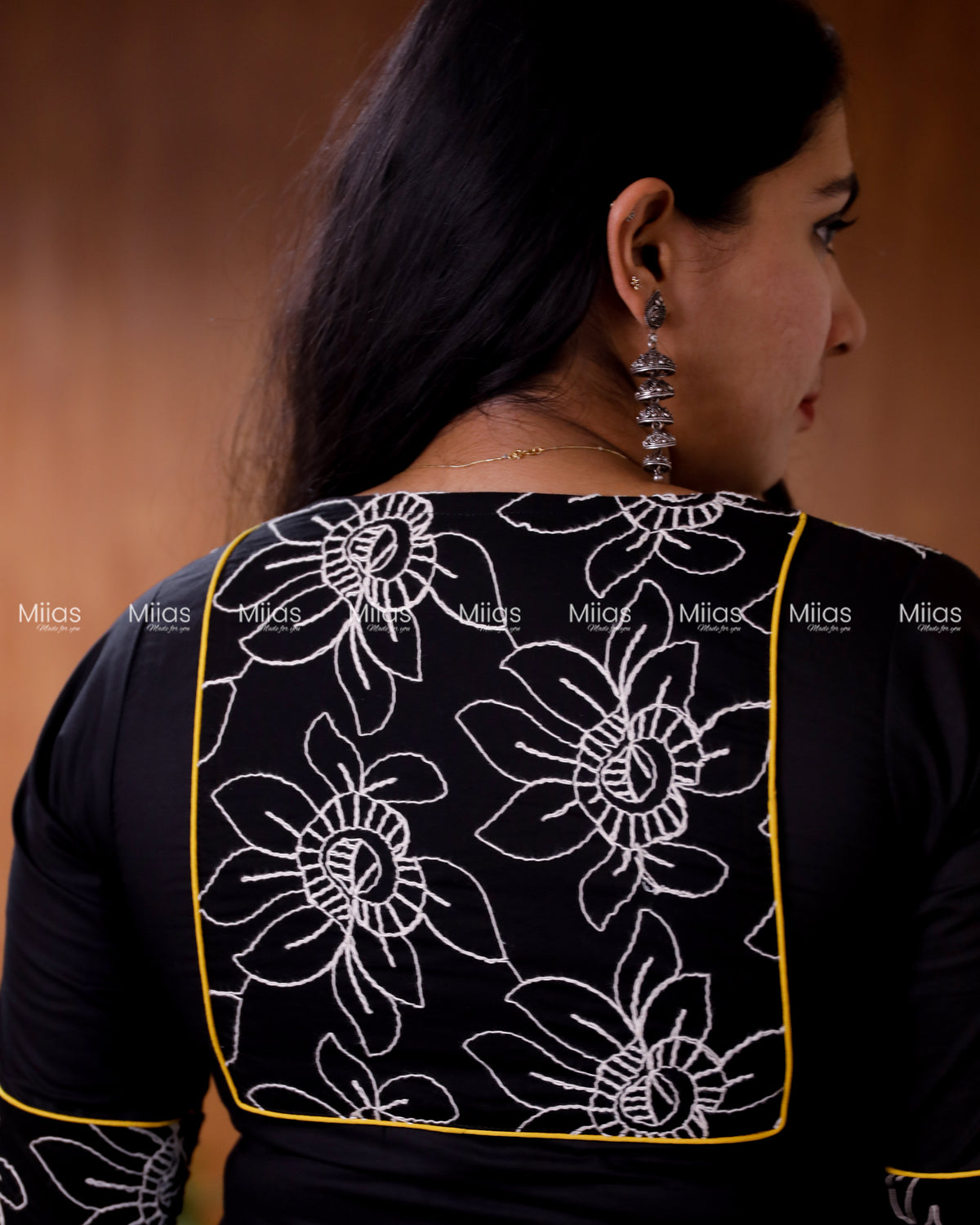 Mul Cotton Slit Kurti | Zardosi Sequin Yoke + Thread Work| Black