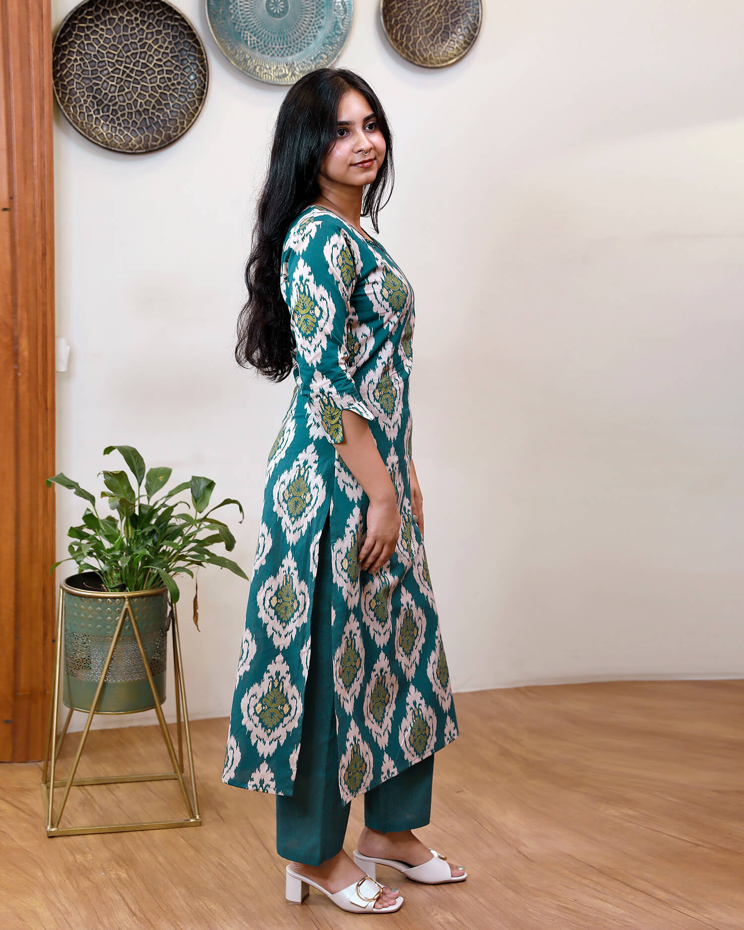 Mirror & Foil-Touch Cotton Co-ord Set – Stylish & Comfortable-Green