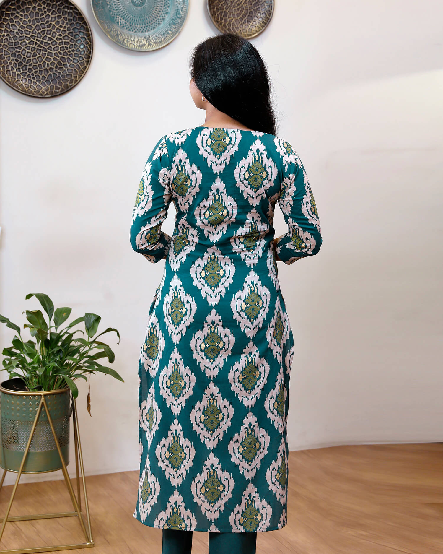 Mirror & Foil-Touch Cotton Co-ord Set – Stylish & Comfortable-Green