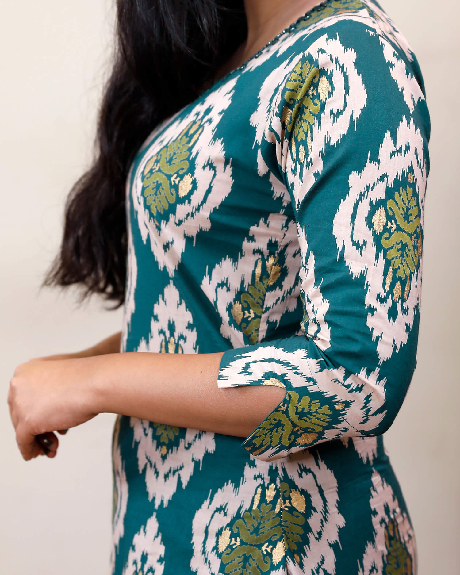 Mirror & Foil-Touch Cotton Co-ord Set – Stylish & Comfortable-Green