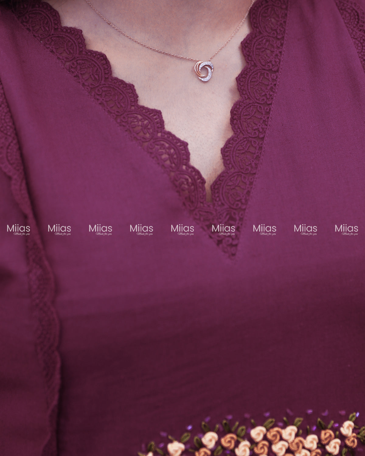 Flex Cotton 3-Panel Dress Kurti | Bullion Rose + Lace | Deep Magenta