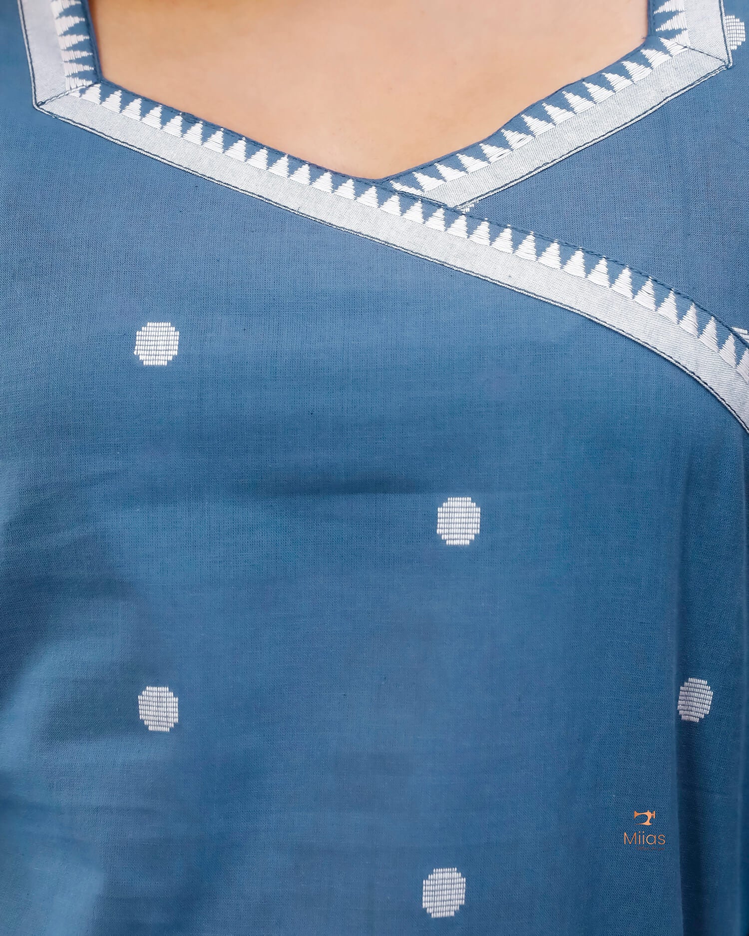 South Flex Cotton A-Line Kurti | Overlap Border + Pocket | Blue