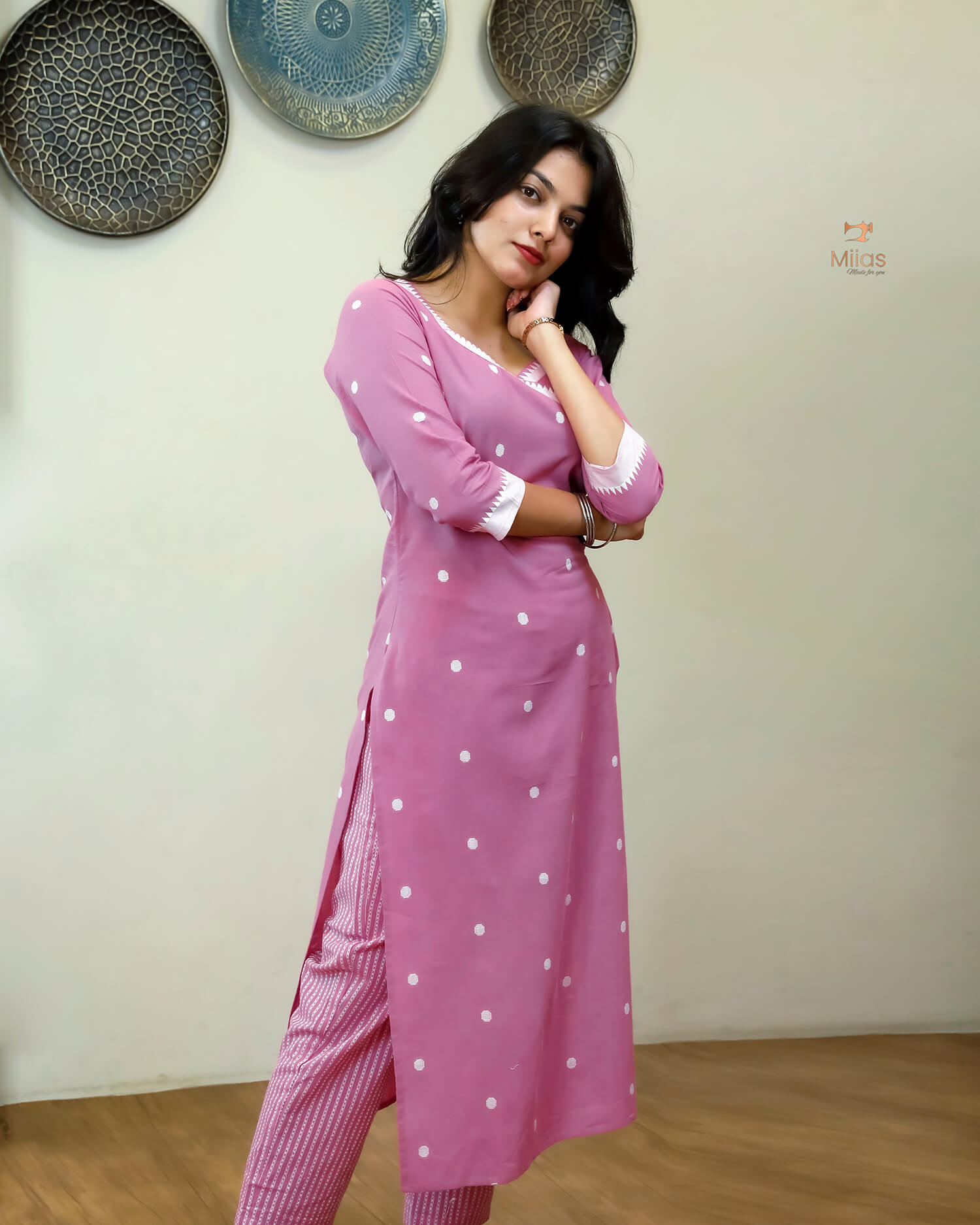 South Flex Cotton Co-ord Set | Butta Top + Striped Bottoms | Pink