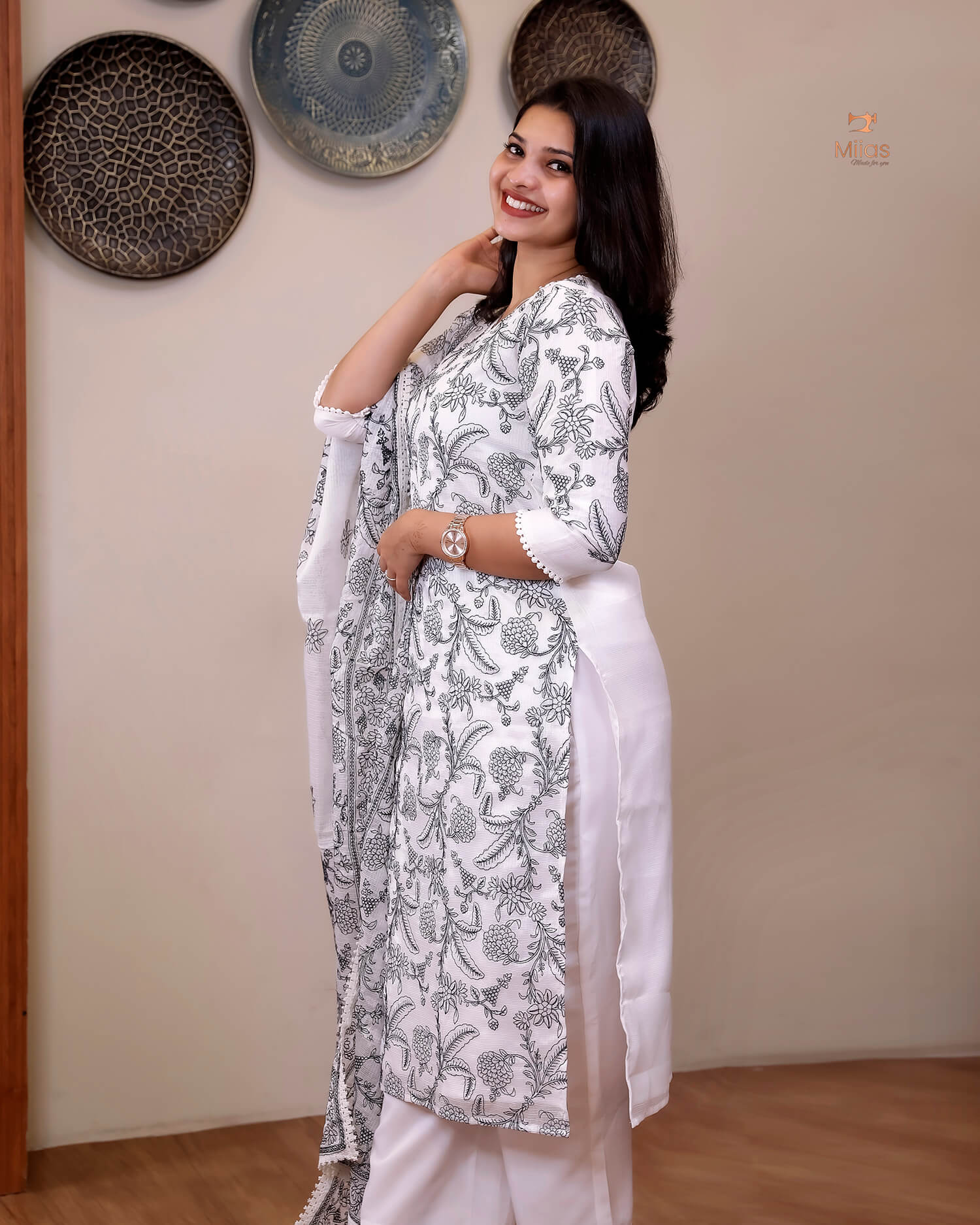 Super Net Suit Set: Graceful 3-Pc Embroidered Dresswear-Navy Blue Thread Work