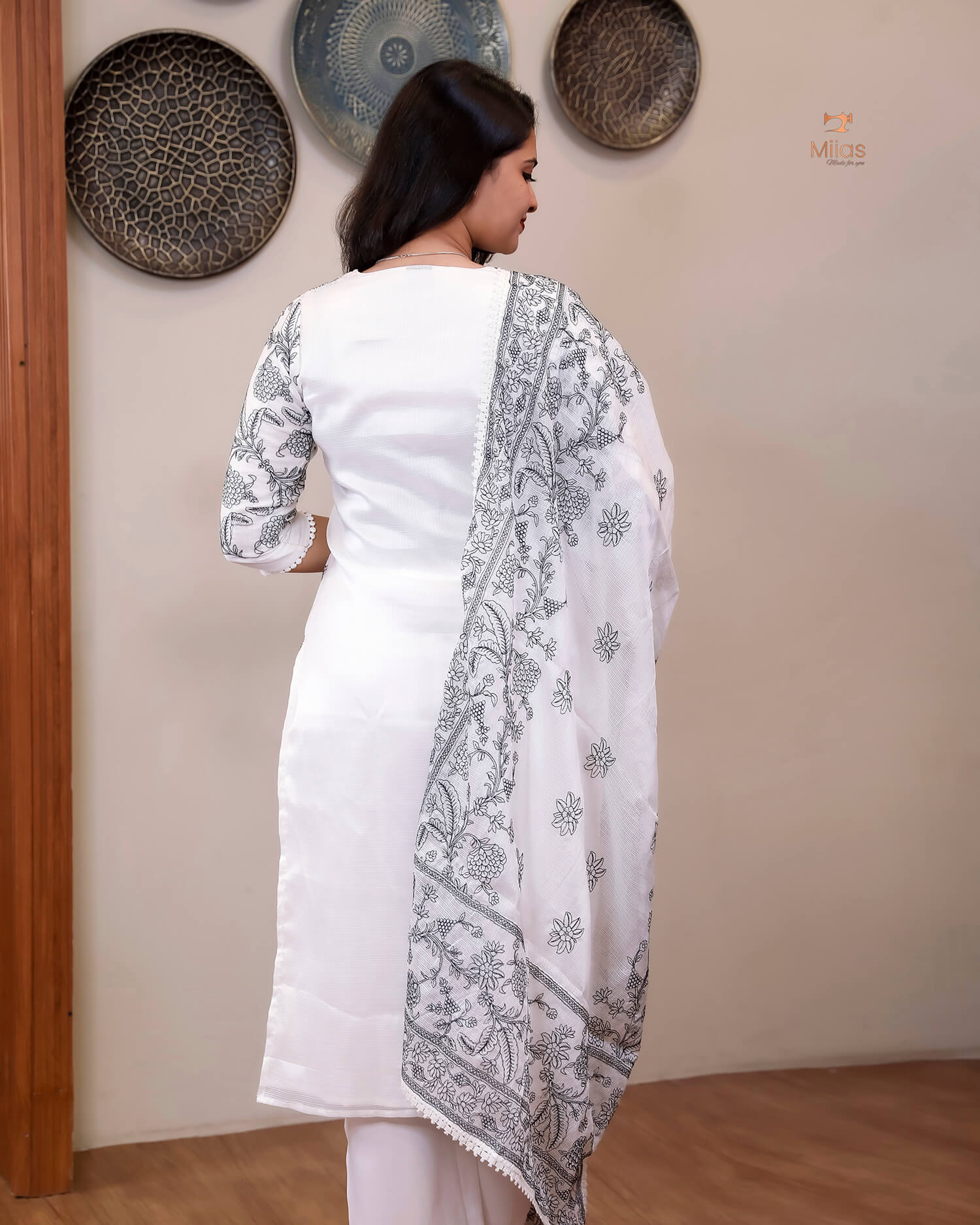 Super Net Suit Set: Graceful 3-Pc Embroidered Dresswear-Navy Blue Thread Work