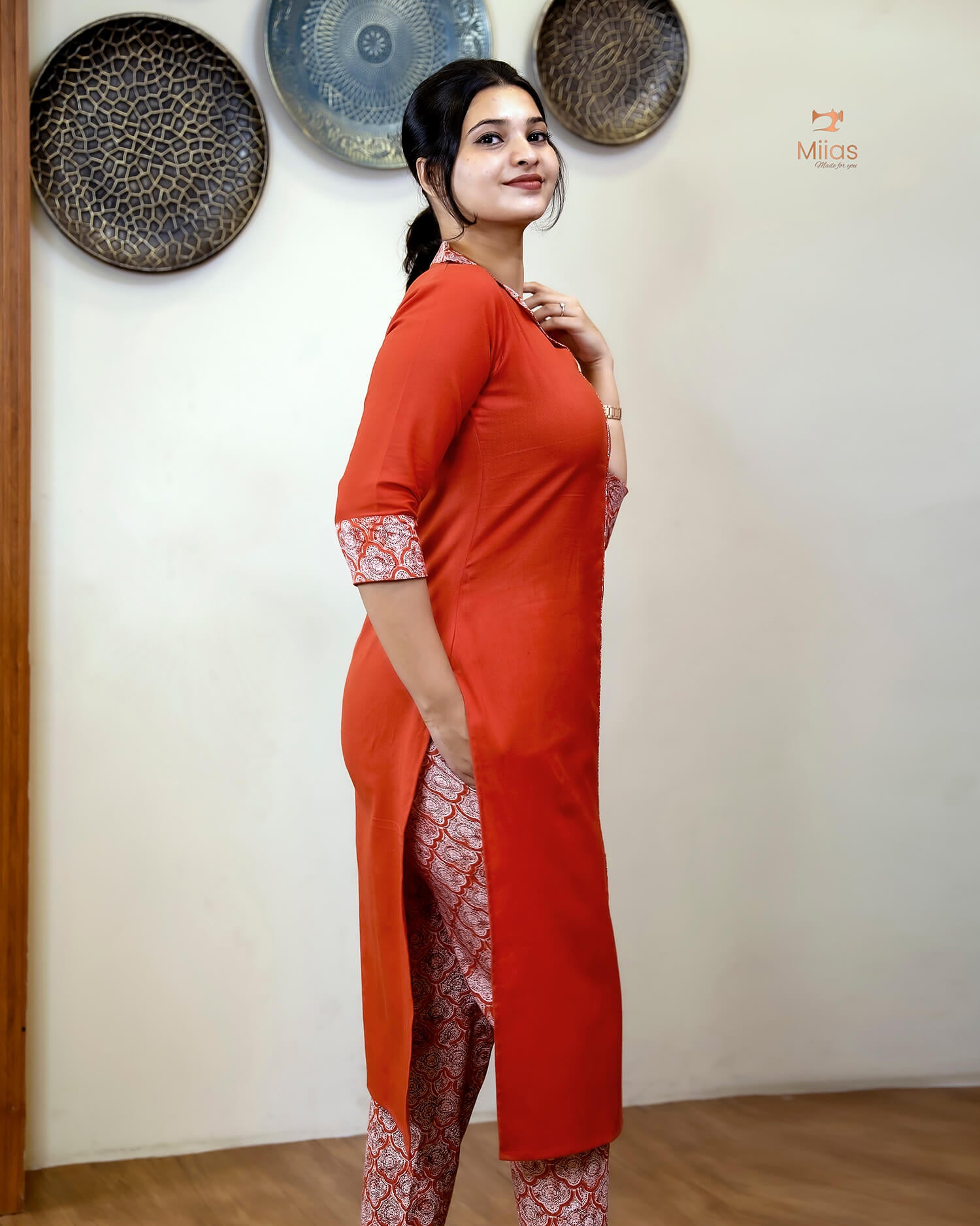 Cotton Co-ord Set with Double Collar & Printed Borders