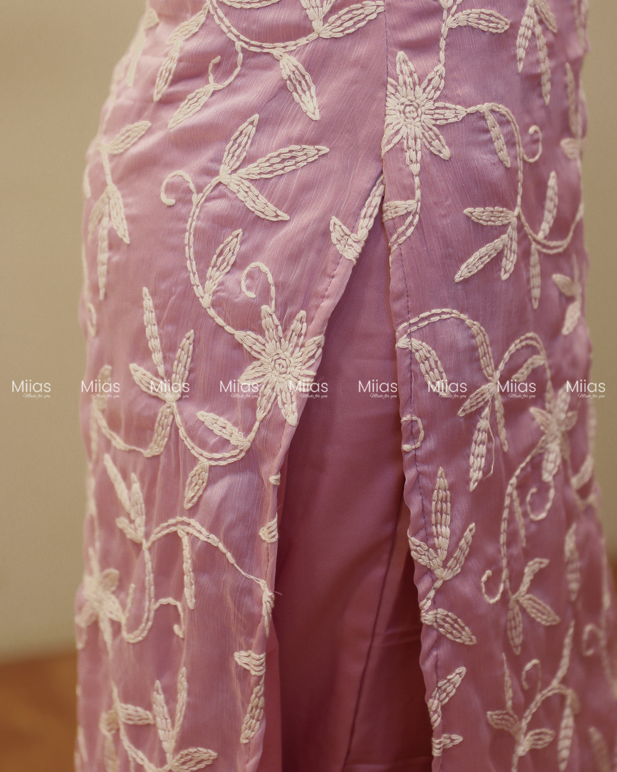 Chikankari Georgette Co-ord Set | Lined Top + Plain Pants | Baby Pink