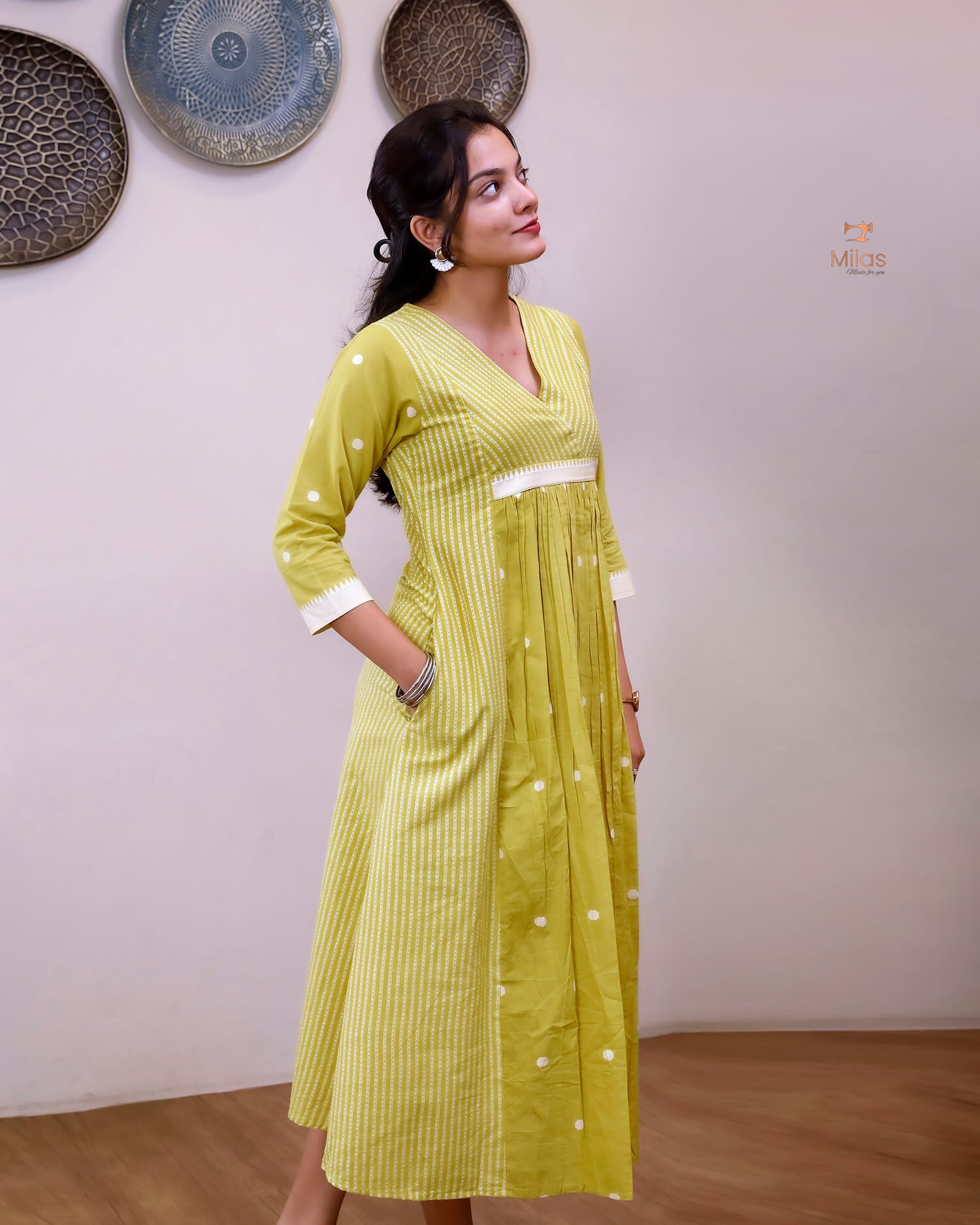 South Flex Cotton Kurti | 3-Panel | Pleated | Yellow