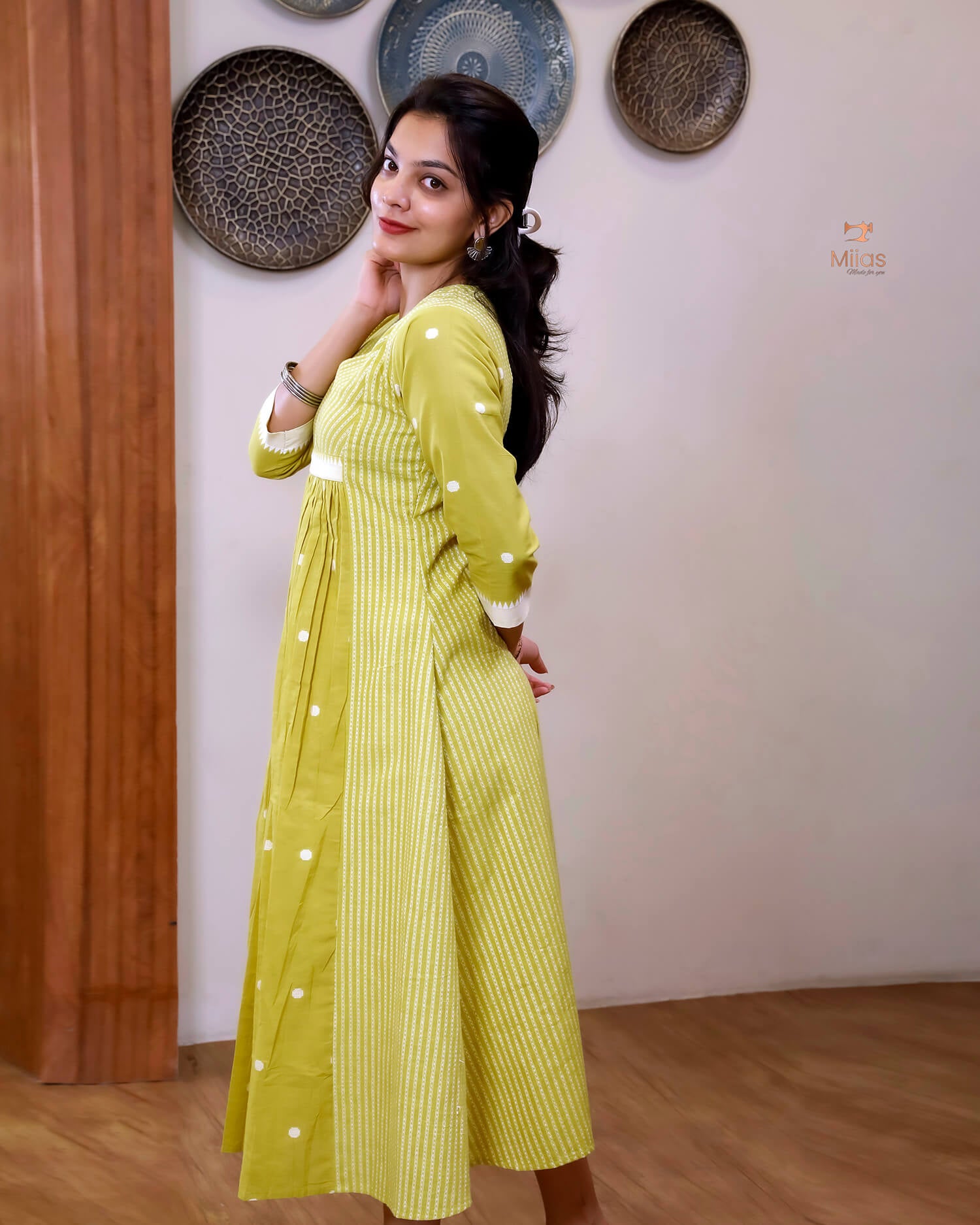 South Flex Cotton Kurti | 3-Panel | Pleated | Yellow