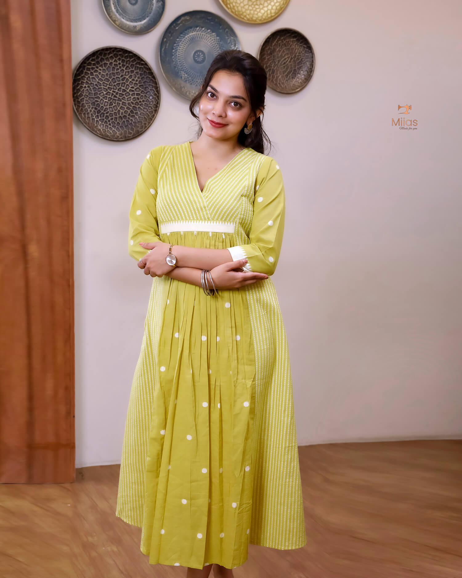 South Flex Cotton Kurti | 3-Panel | Pleated | Yellow