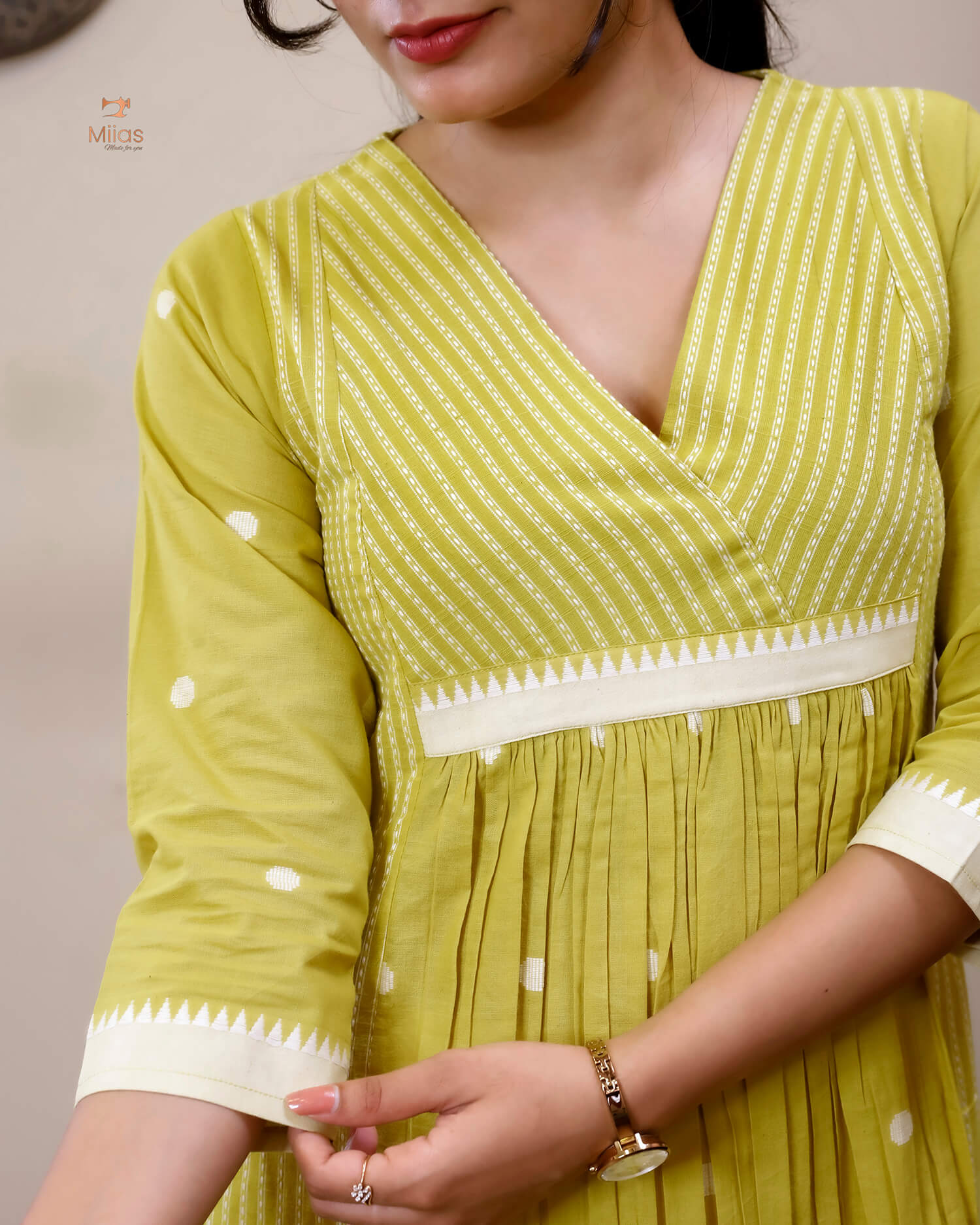 South Flex Cotton Kurti | 3-Panel | Pleated | Yellow