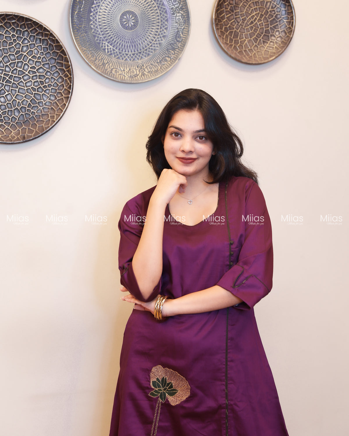 Cotton Co-ord Set | A-Line Slit Top + Potli Buttons + Pockets | Rich Purple
