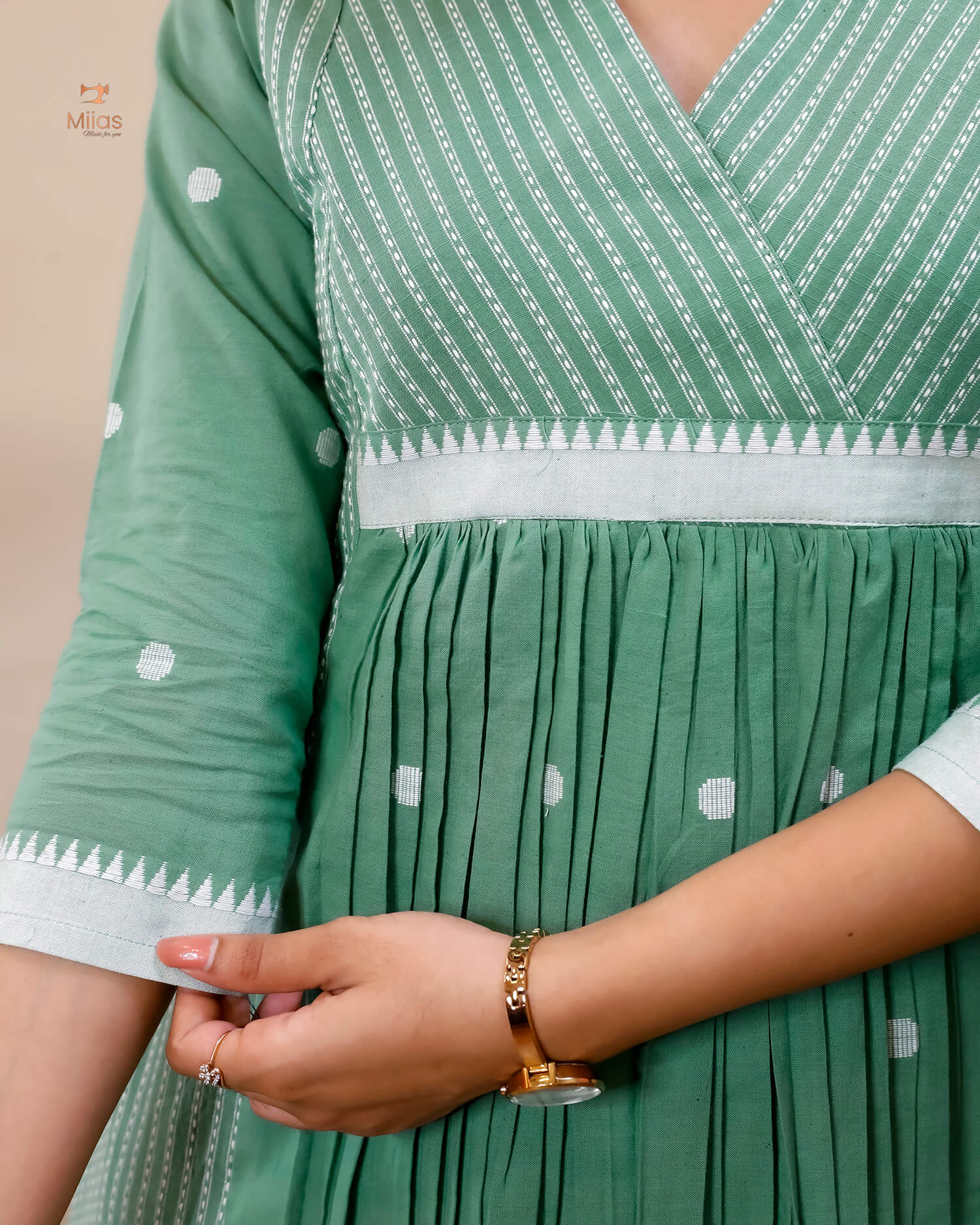 South Flex Cotton Kurti | 3-Panel | Pleated | Pista Green