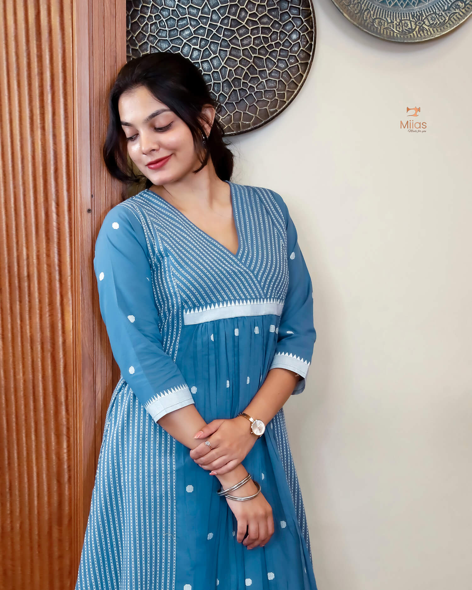 South Flex Cotton Kurti | 3-Panel | Pleated | Blue