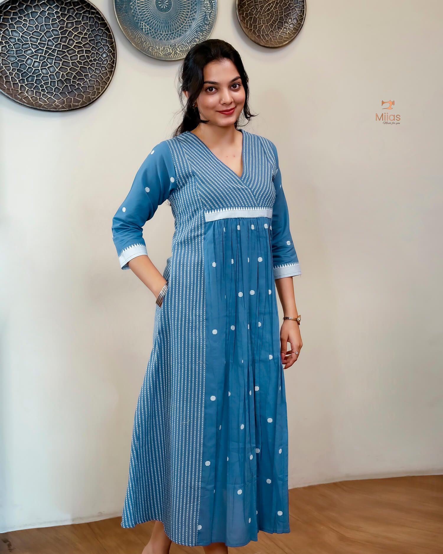 South Flex Cotton Kurti | 3-Panel | Pleated | Blue