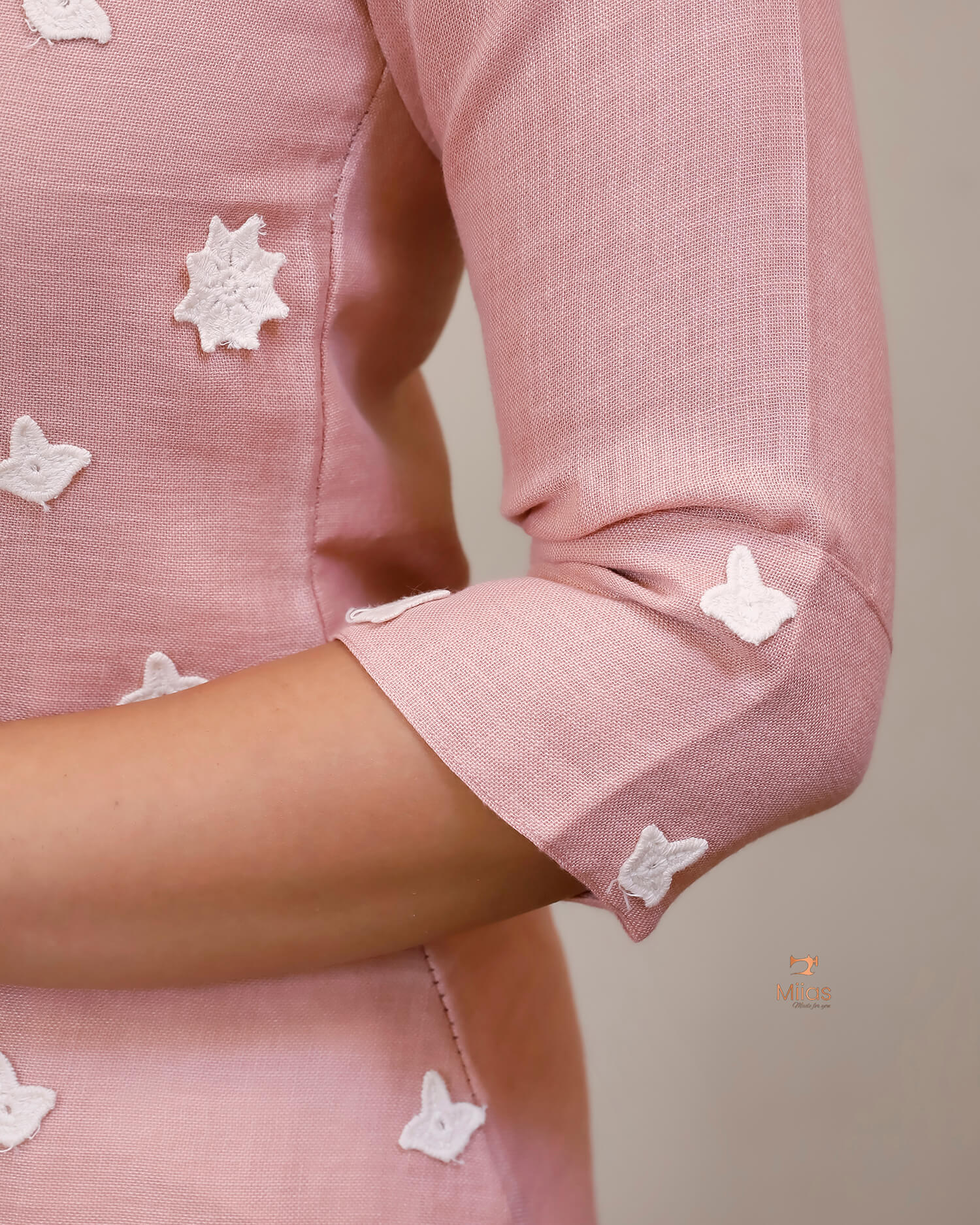 Linen-Cotton Crochet Top | Flex Cotton Bottom Set | Cut work | Pastel Peach