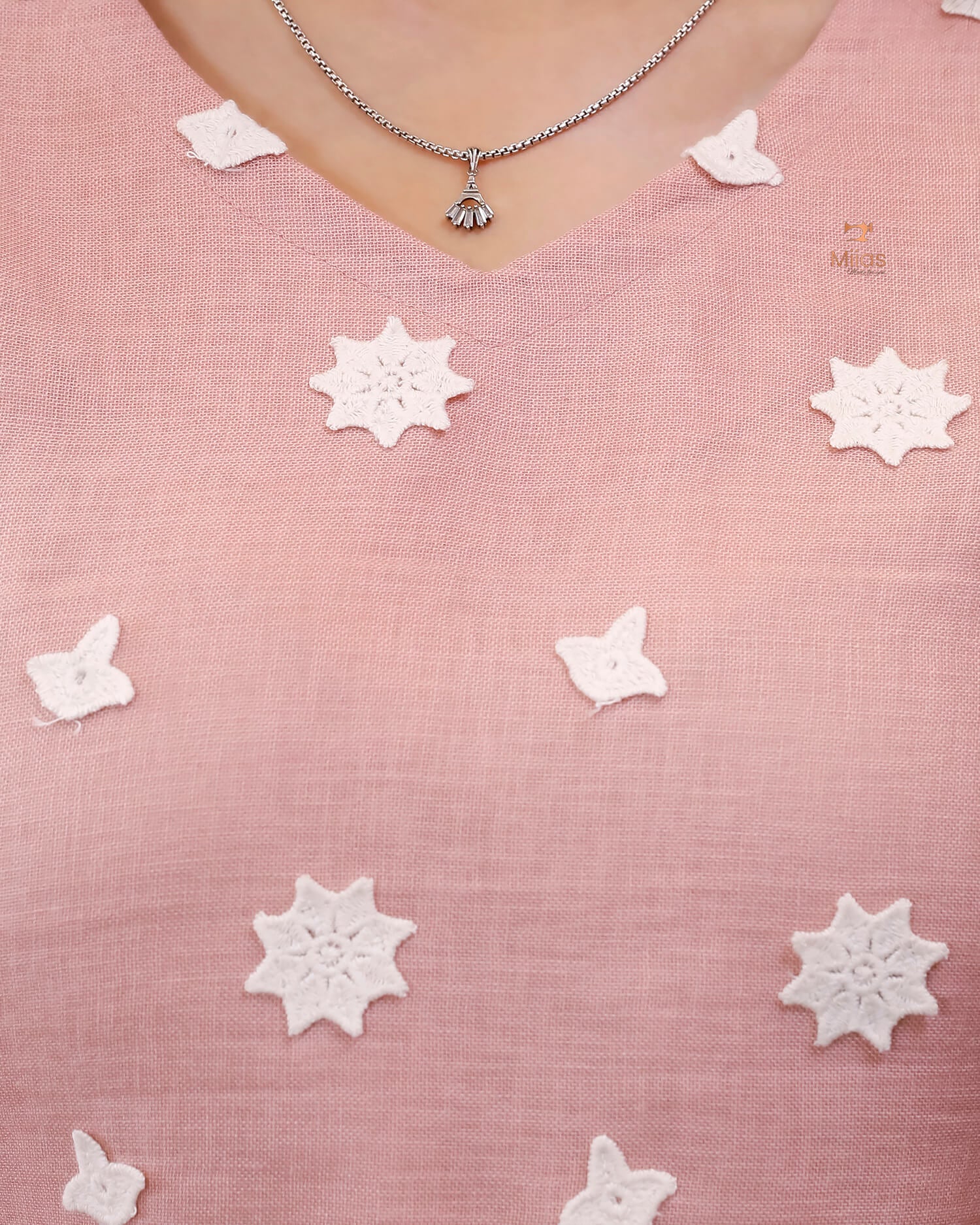 Linen-Cotton Crochet Top | Flex Cotton Bottom Set | Cut work | Pastel Peach