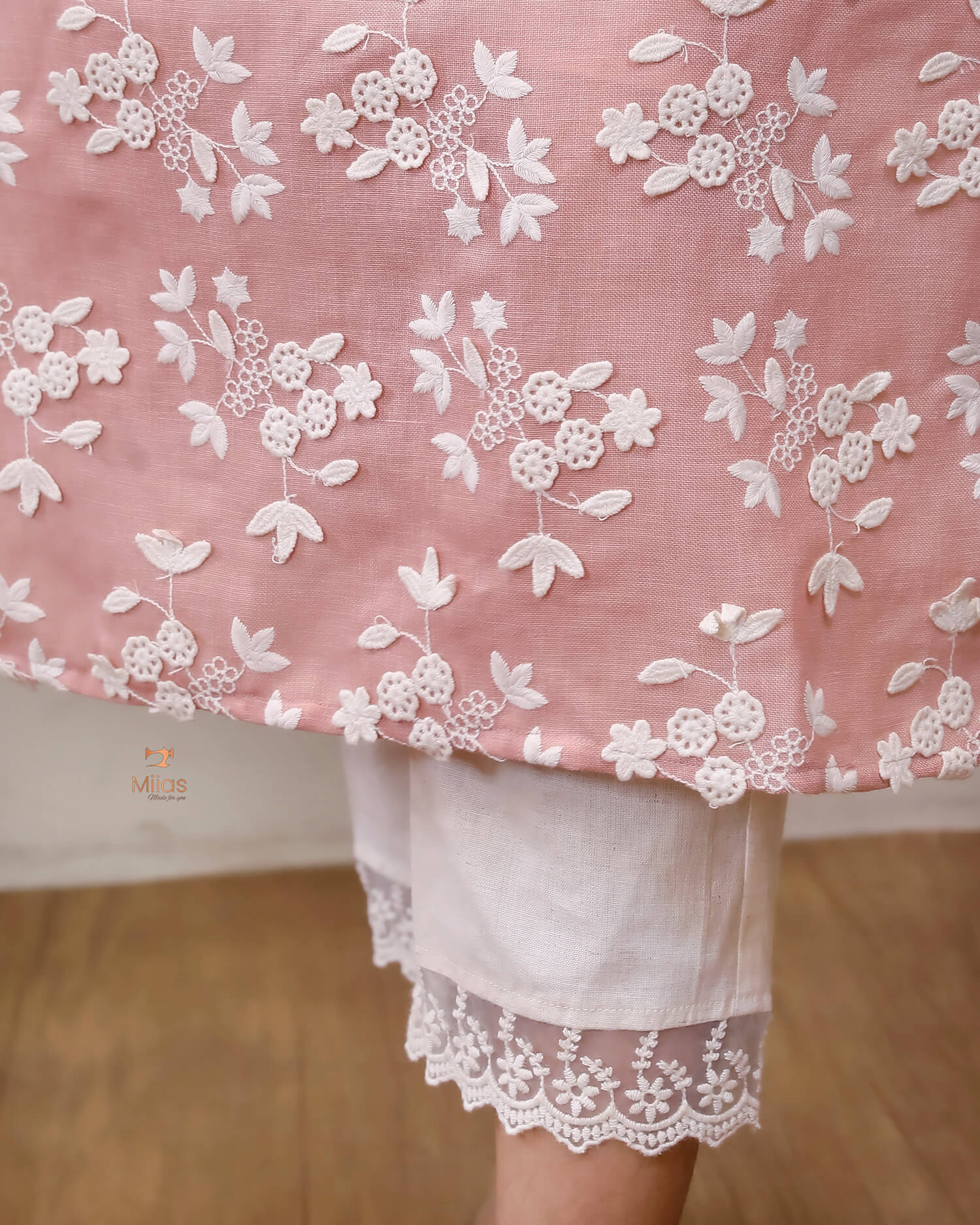 Linen-Cotton Crochet Top | Flex Cotton Bottom Set | Pastel Peach