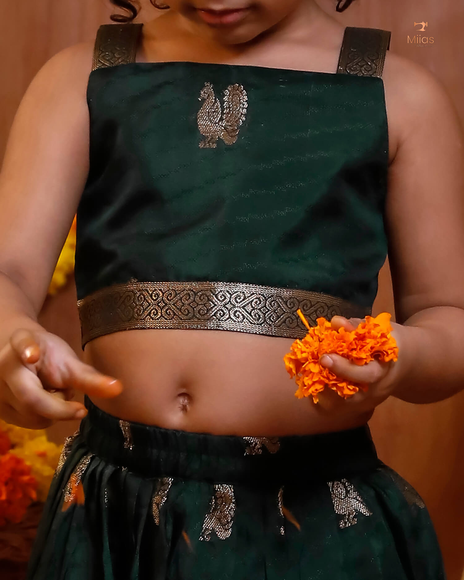 Kids' Zari Border Jute Georgette Skirt & Top Set – Ethnic Wear