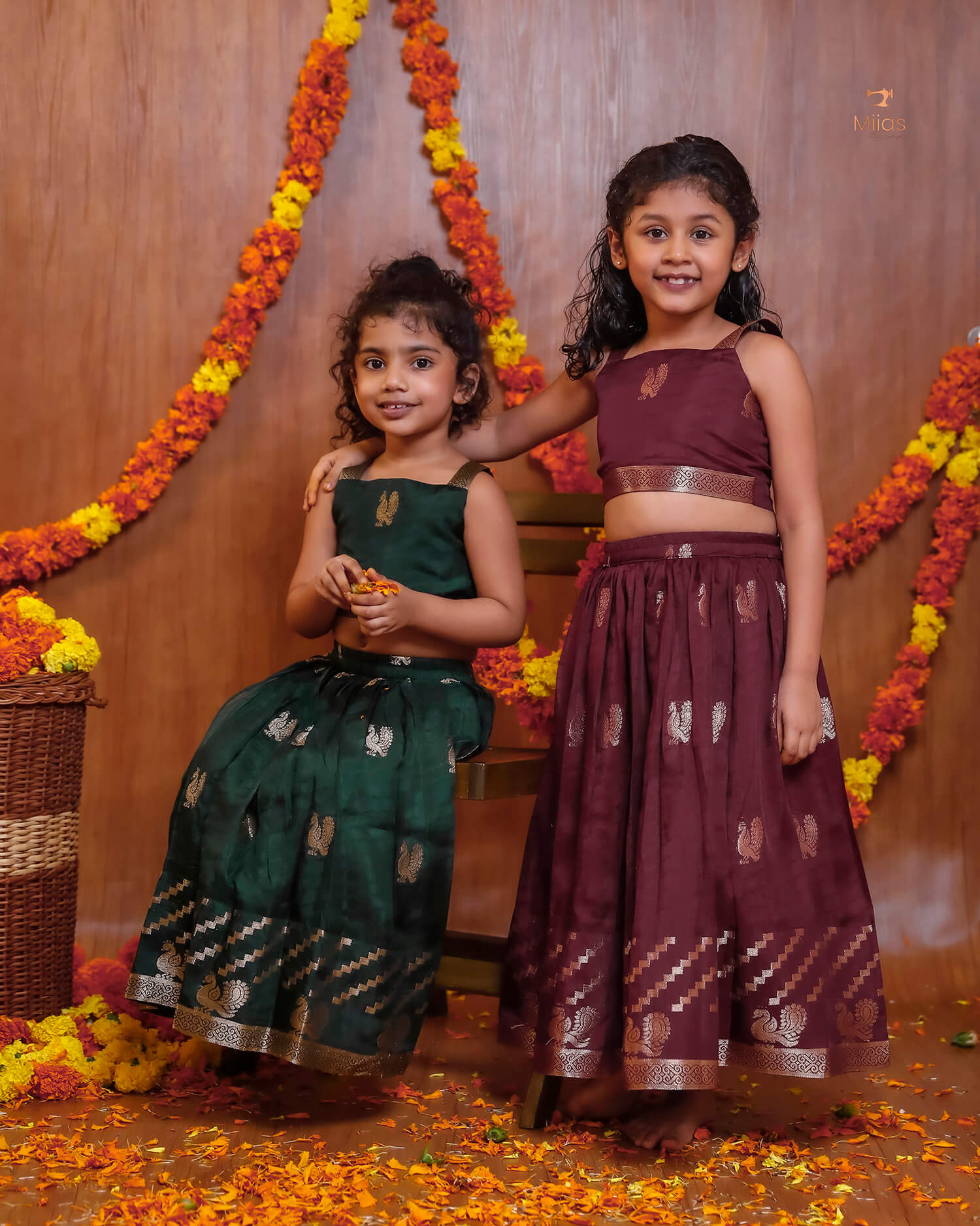 Kids' Zari Border Jute Georgette Skirt & Top Set – Ethnic Wear
