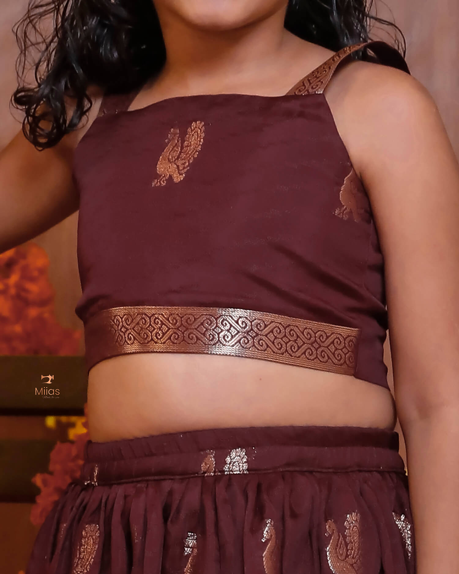 Kids' Zari Border Jute Georgette Skirt & Top Set – Ethnic Wear