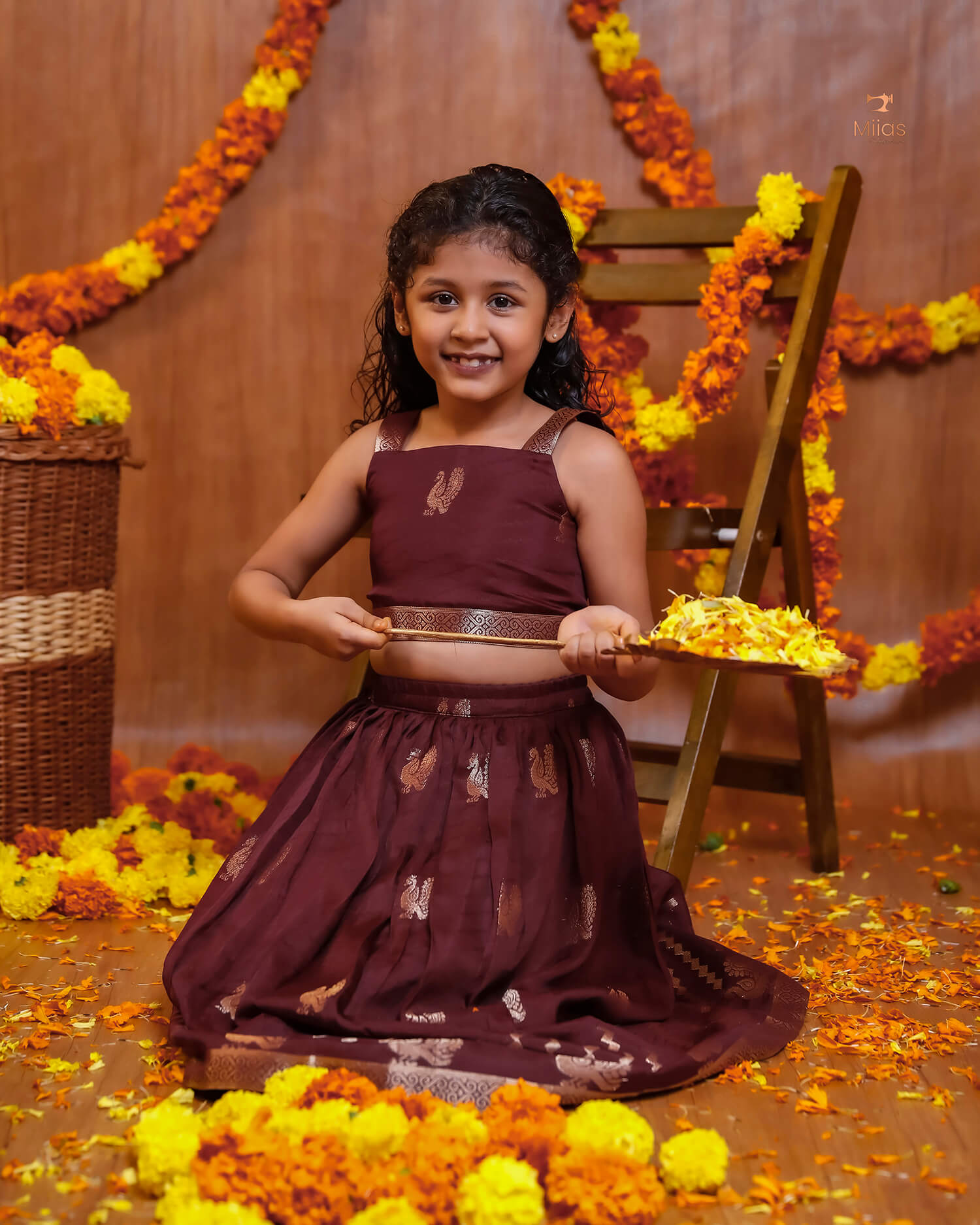 Kids' Zari Border Jute Georgette Skirt & Top Set – Ethnic Wear