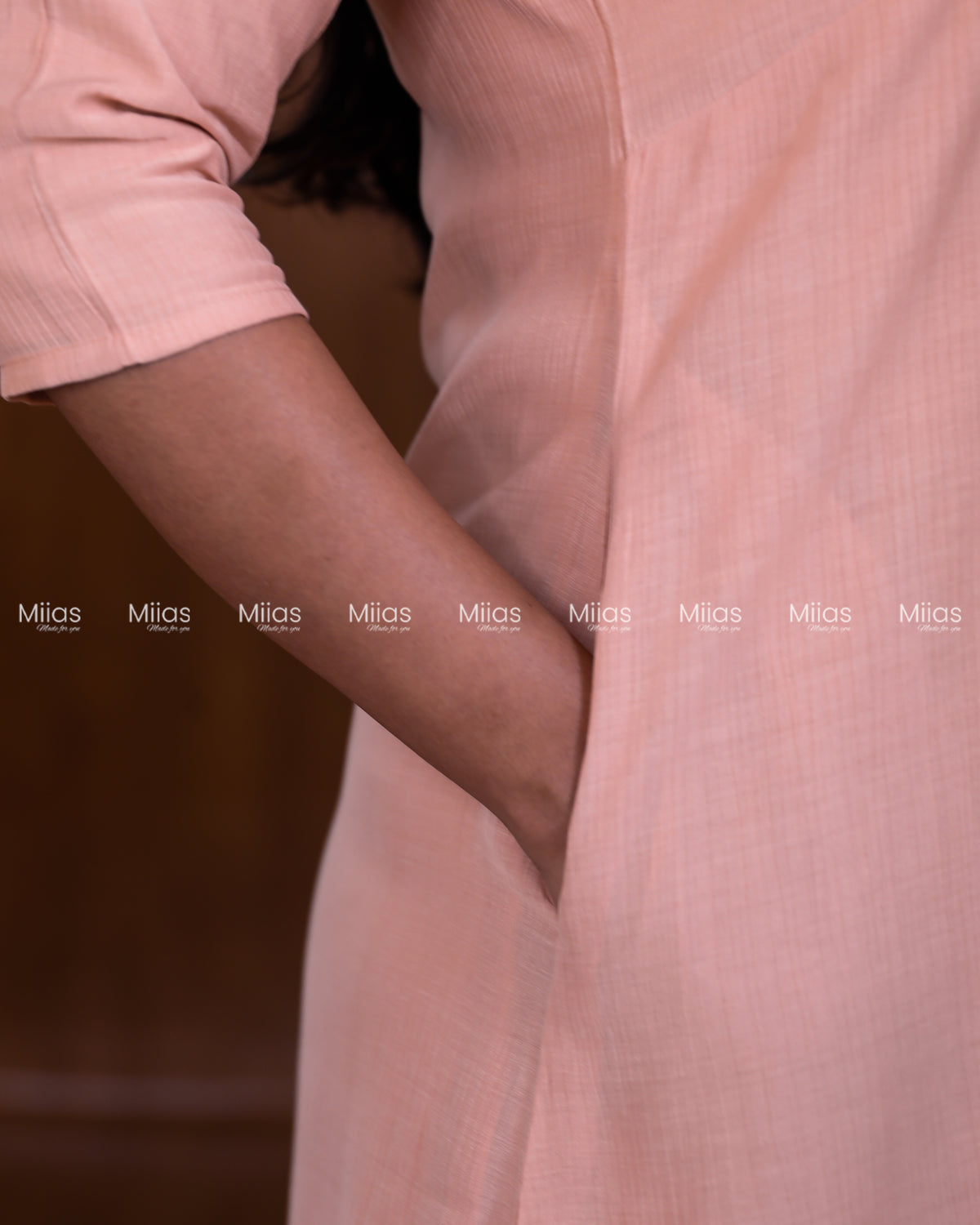 Dhara Silk Dress Kurti | Beaded Sequin Yoke + Box Pleats | Peach