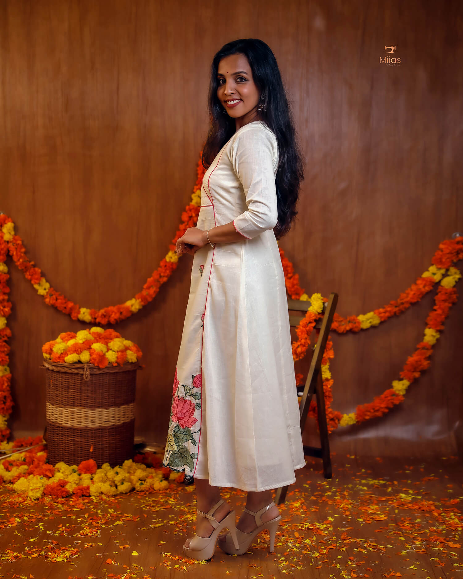 Embroidered Cotton Kurti | V-Neck A-Line | Handcrafted Elegance-Pink