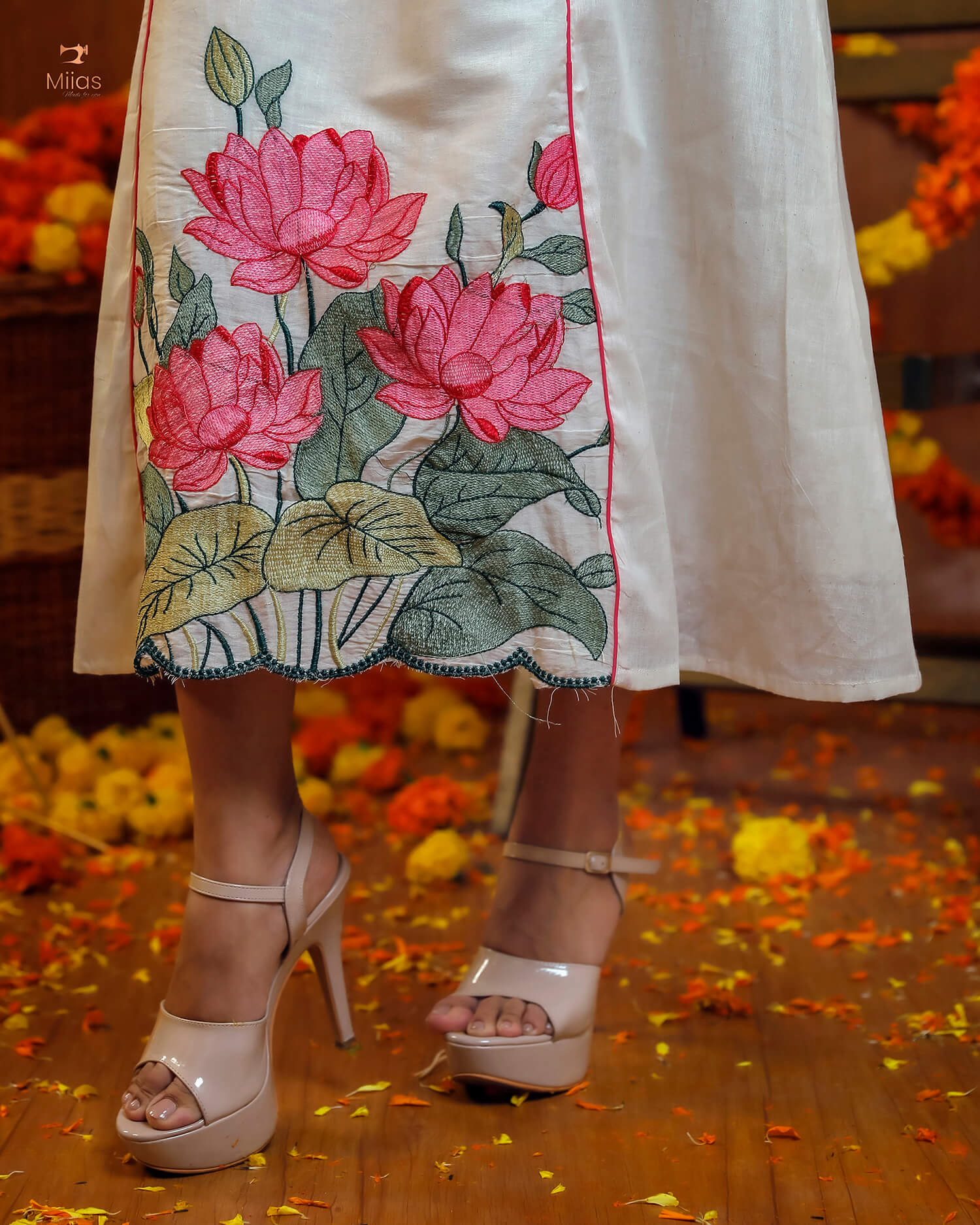 Embroidered Cotton Kurti | V-Neck A-Line | Handcrafted Elegance-Pink