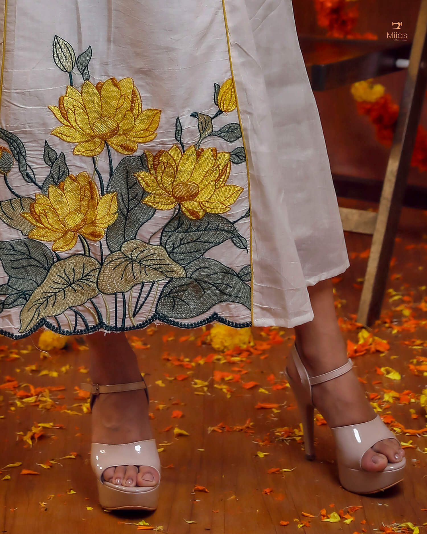 Embroidered Cotton Kurti | V-Neck A-Line | Handcrafted Elegance-Yellow