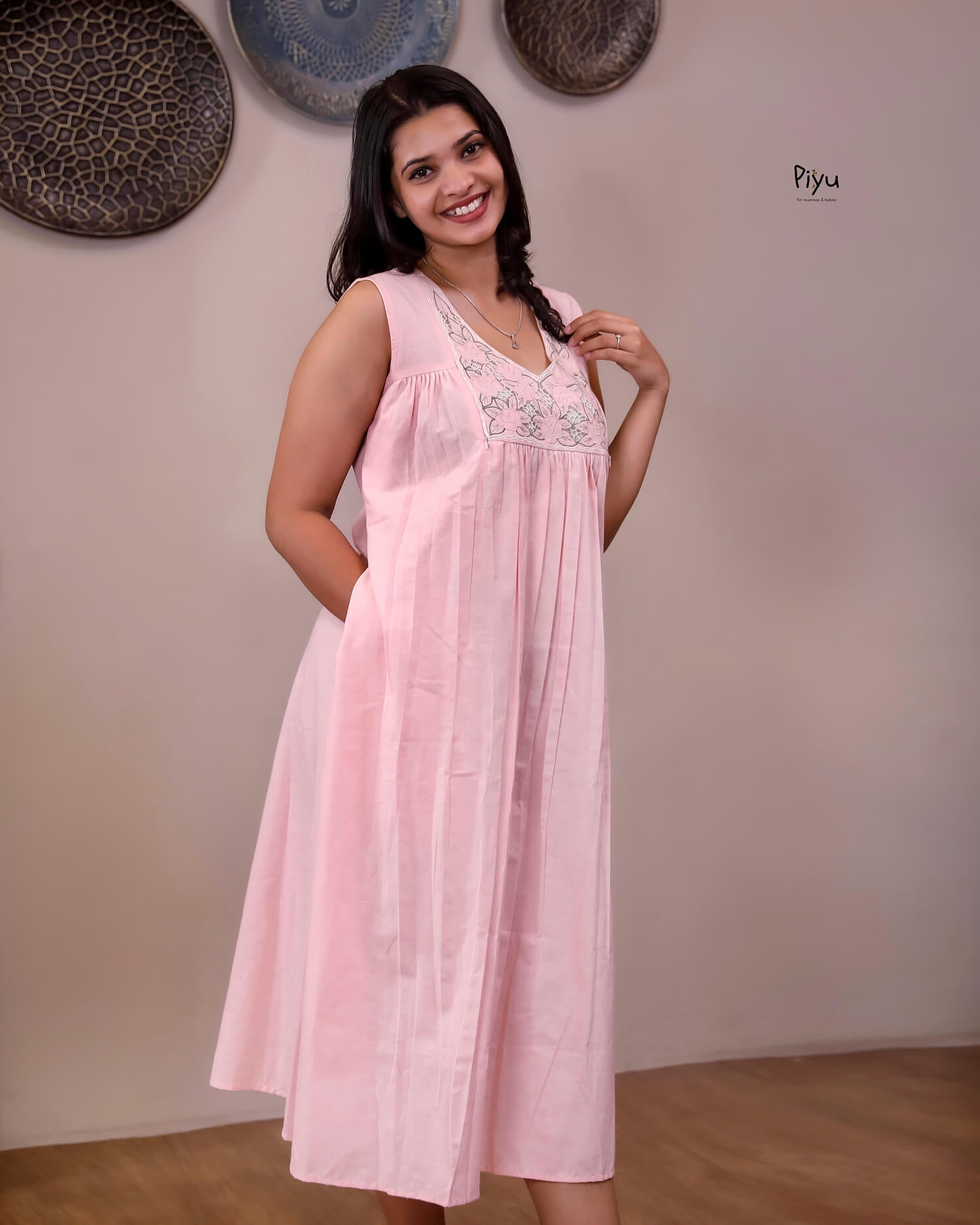 Cotton Sleeveless Maternity Nursing Dress