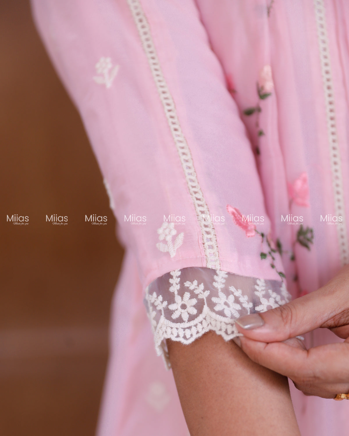 Mul Chanderi Dress Kurti | Embroidered Front + Lace + Lined | Baby Pink