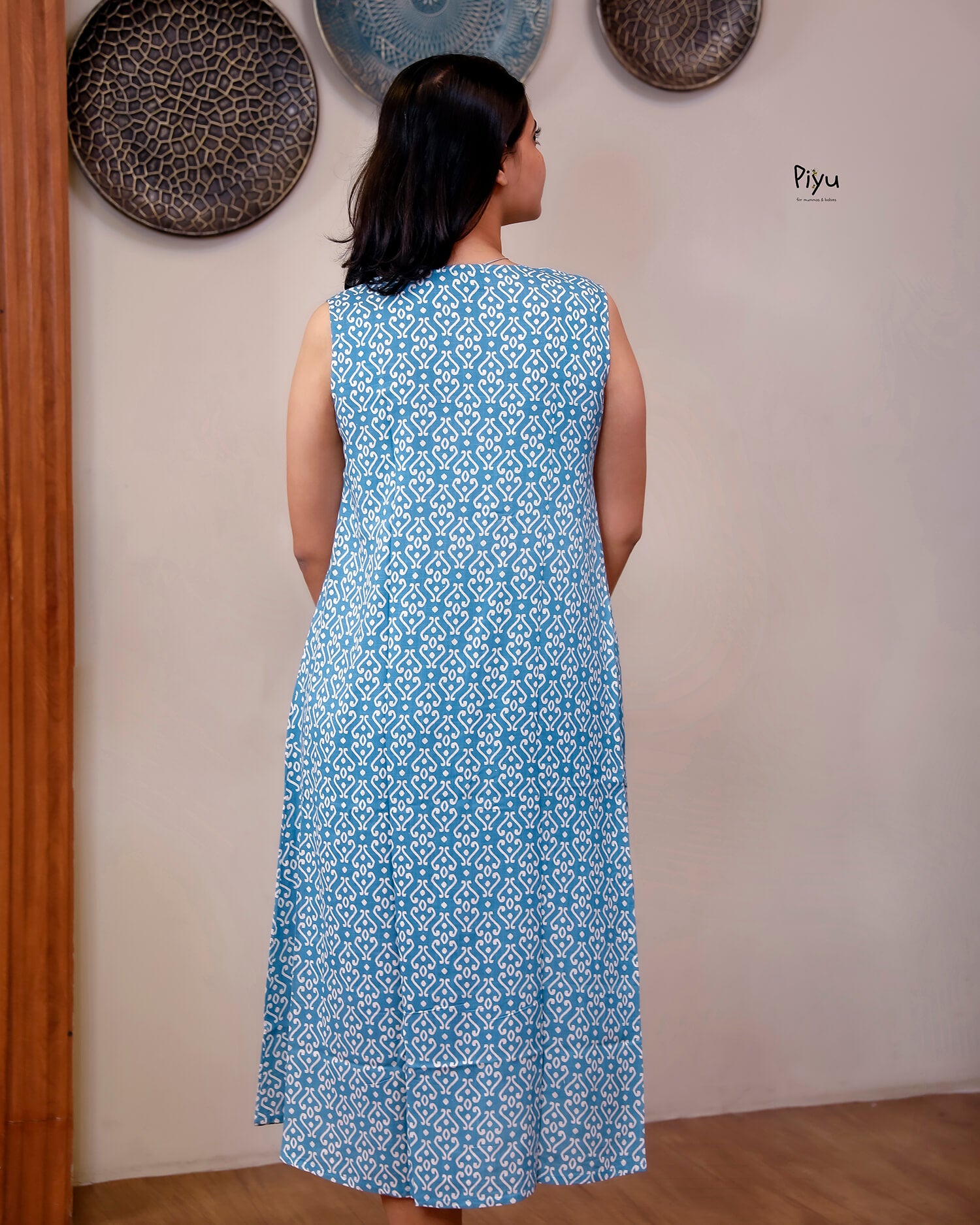 Cotton Nursing Dress - Hidden Zip & Pocket-Light Blue