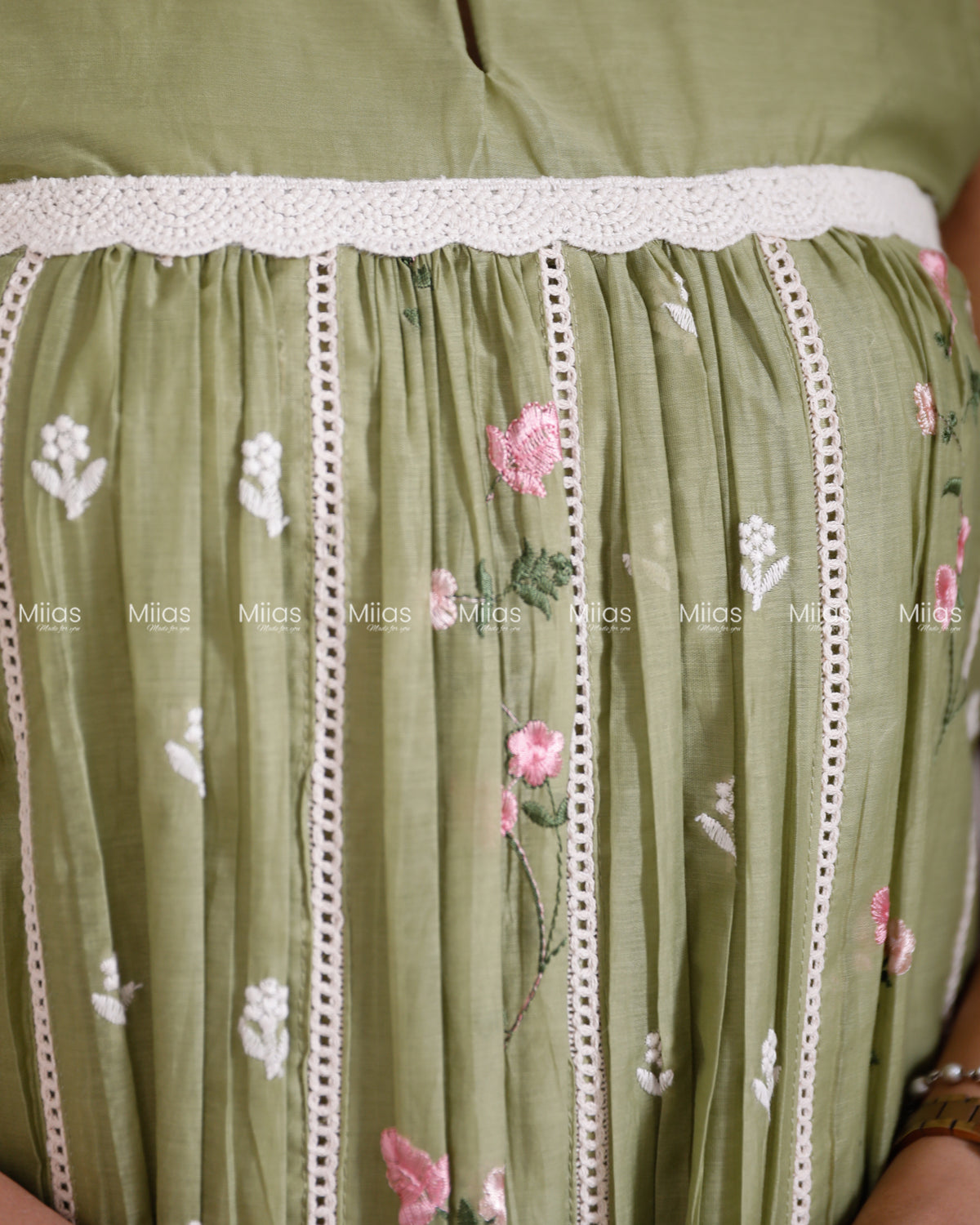 Mul Chanderi Dress Kurti | Embroidered Front + Sleeveless + Lined | Pastel Green