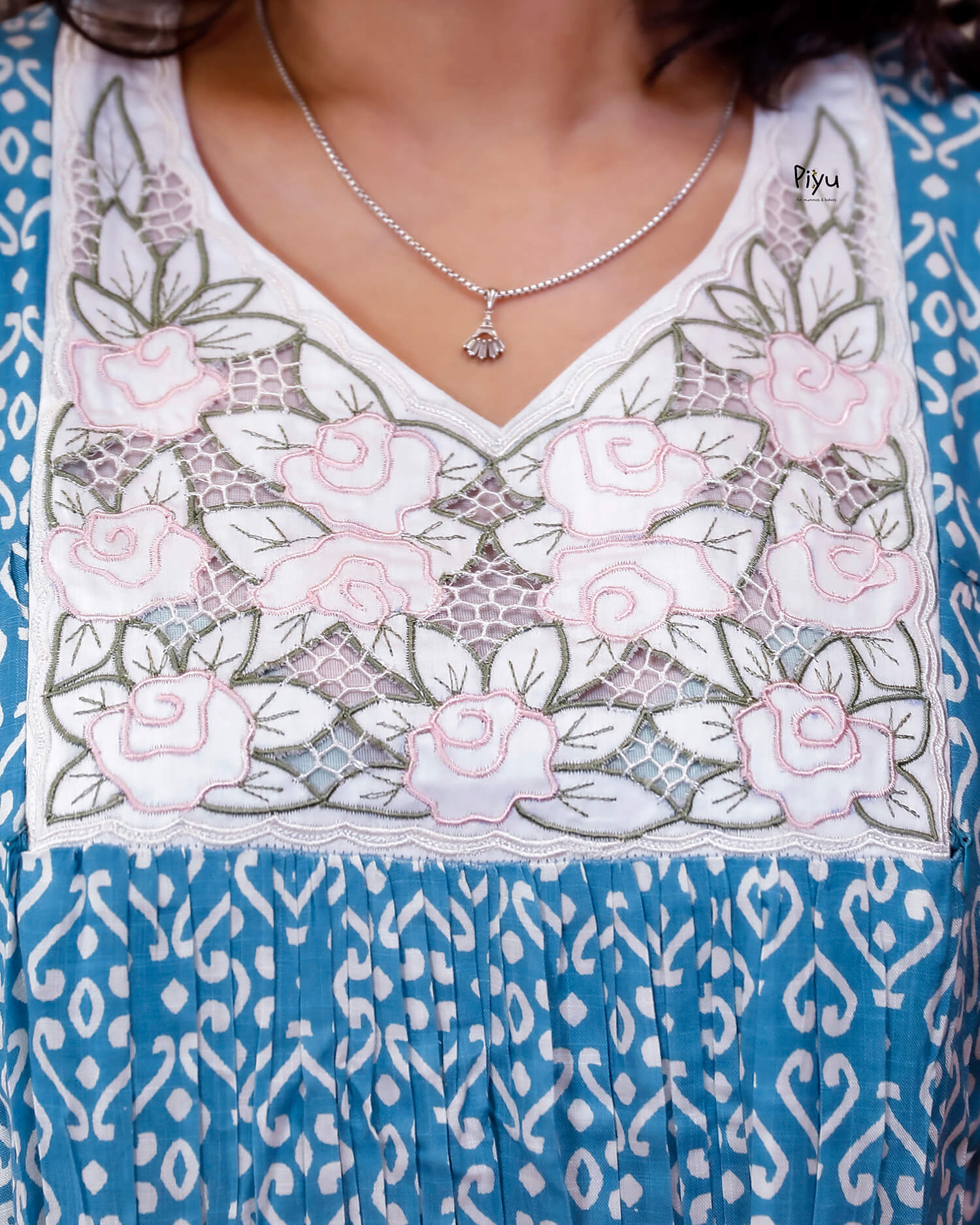 Cotton Nursing Dress - Hidden Zip & Pocket-Light Blue