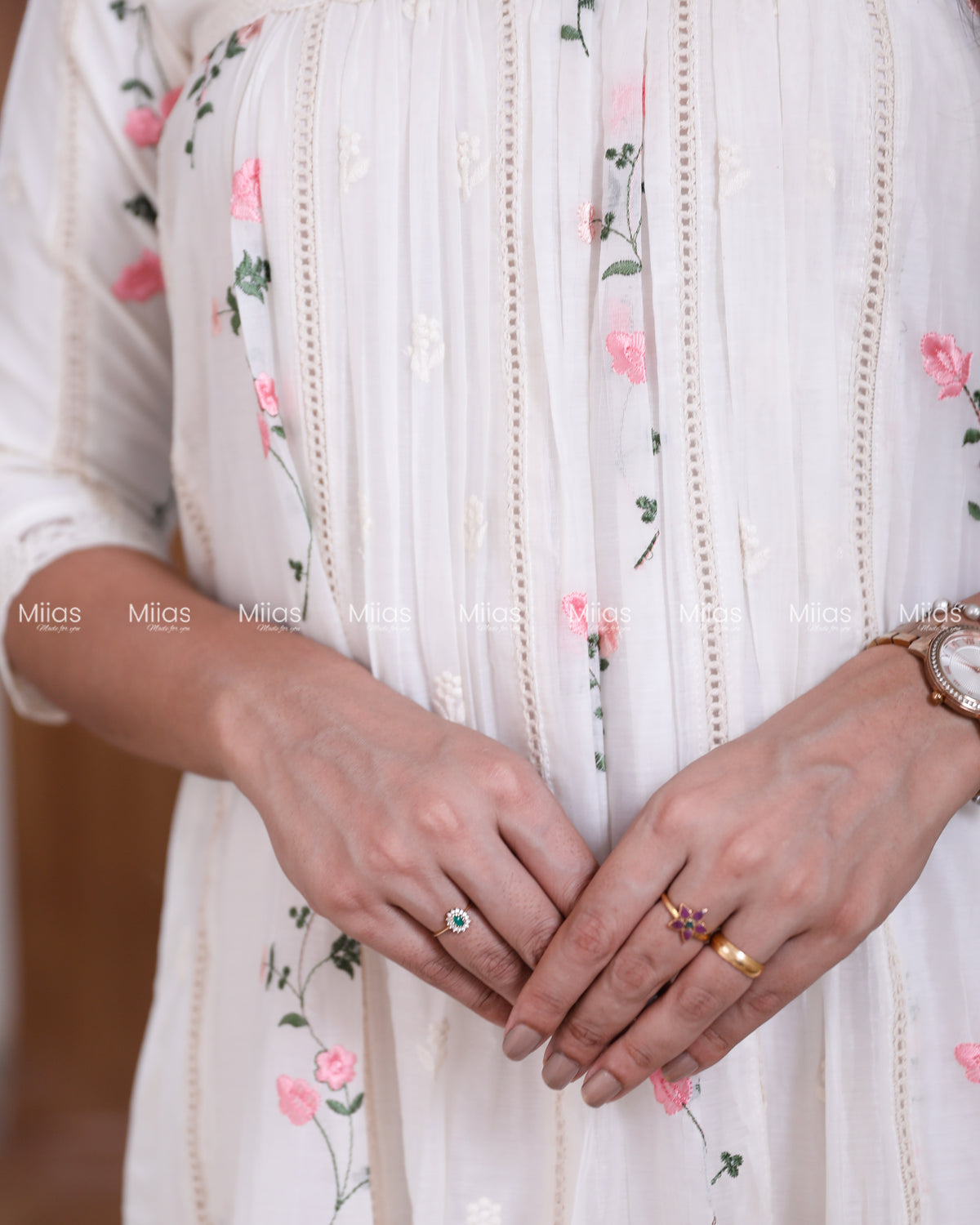 Mul Chanderi Dress Kurti | Embroidered Front + Lace + Lined | White