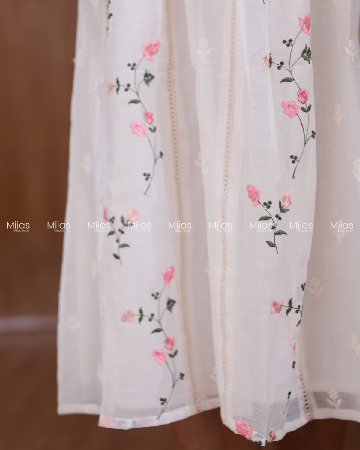 Mul Chanderi Dress Kurti | Embroidered Front + Lace + Lined | White