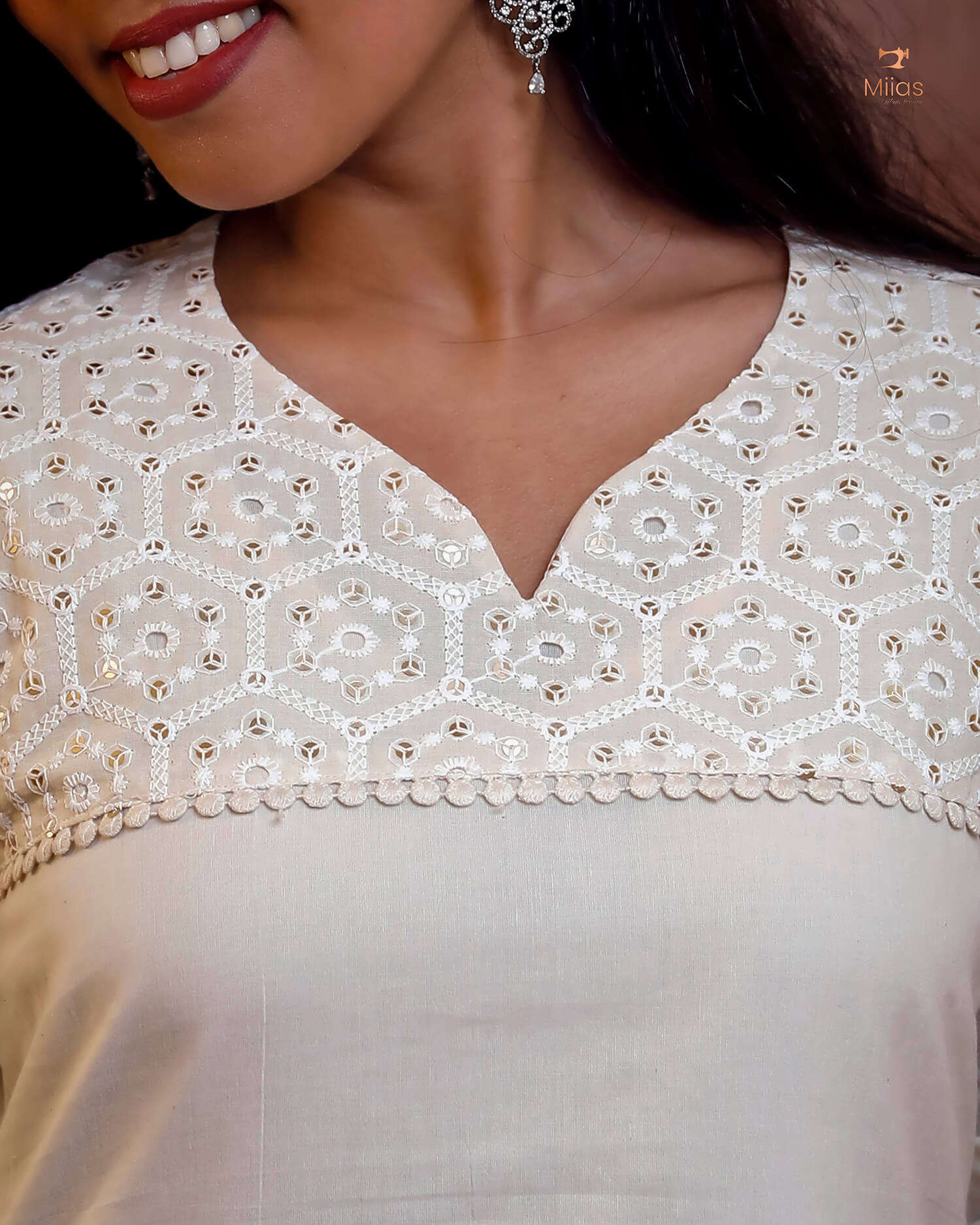 Sequined Kora Cotton Kurti – Breathable & Stylish