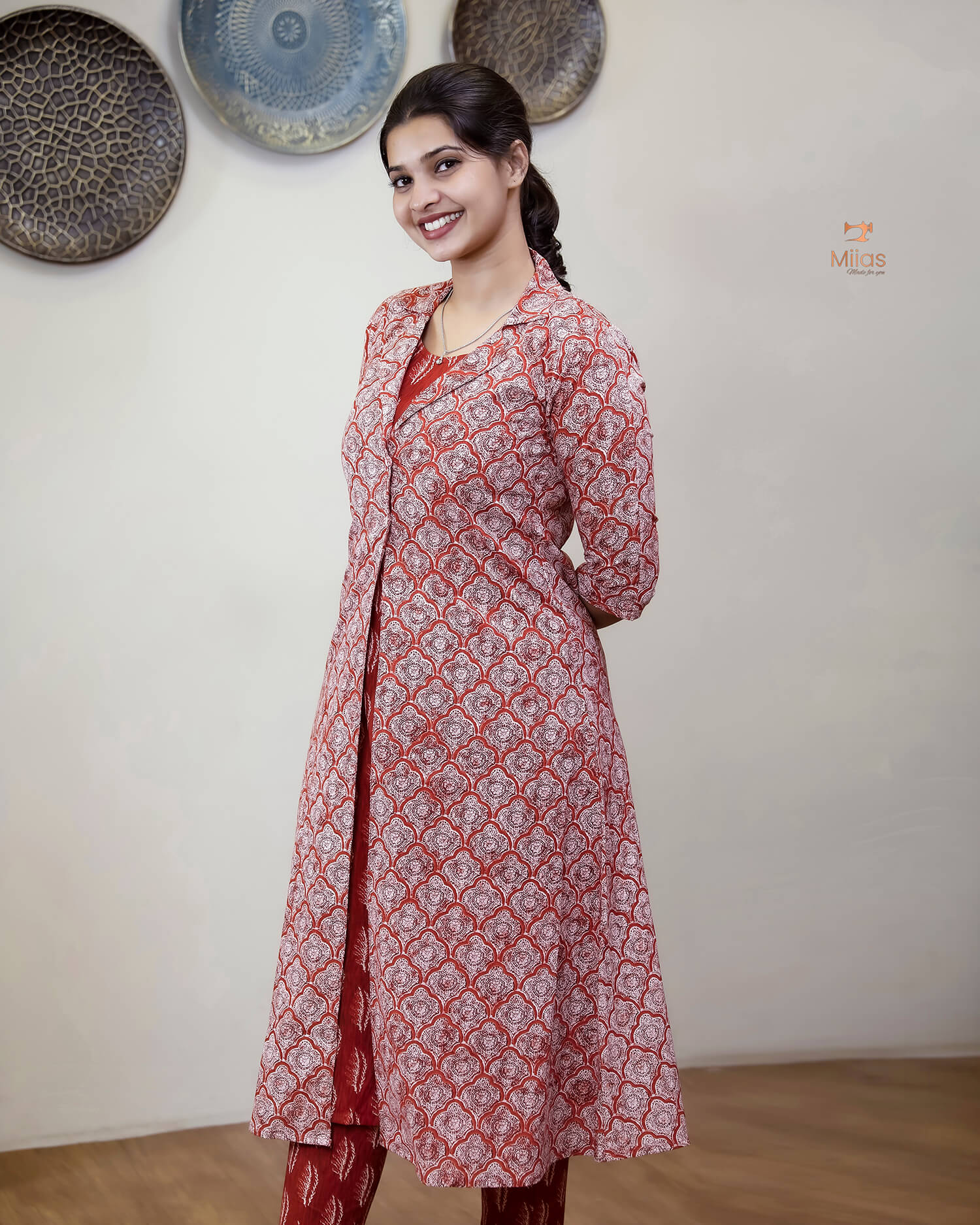 Cotton 3-Piece Set: Sleeveless Top, Bottom & Jacket-Orange Red