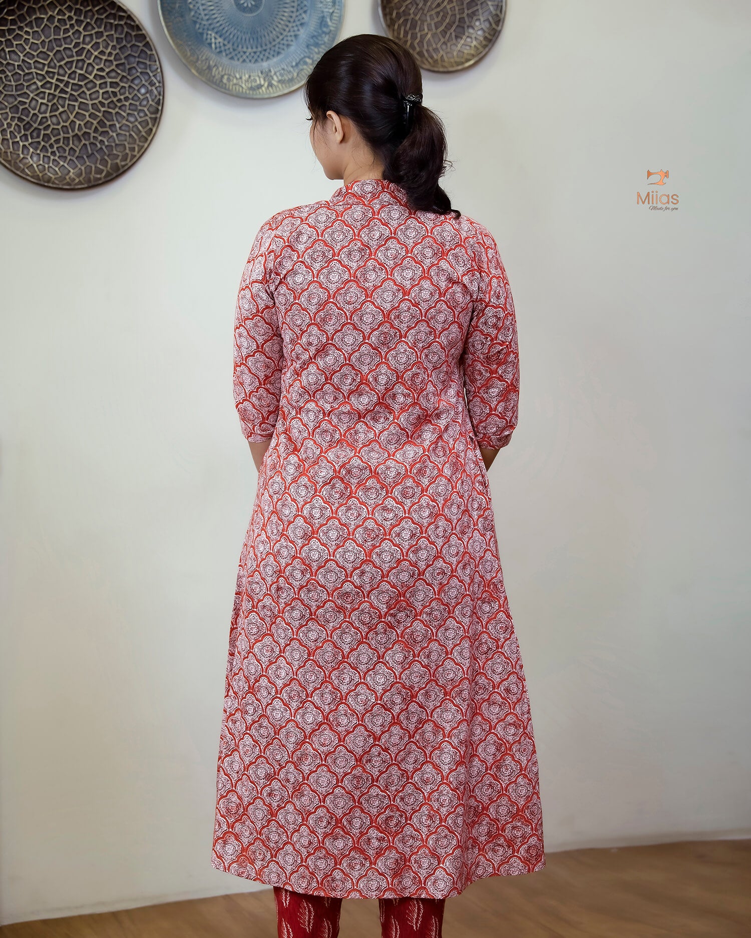 Cotton 3-Piece Set: Sleeveless Top, Bottom & Jacket-Orange Red