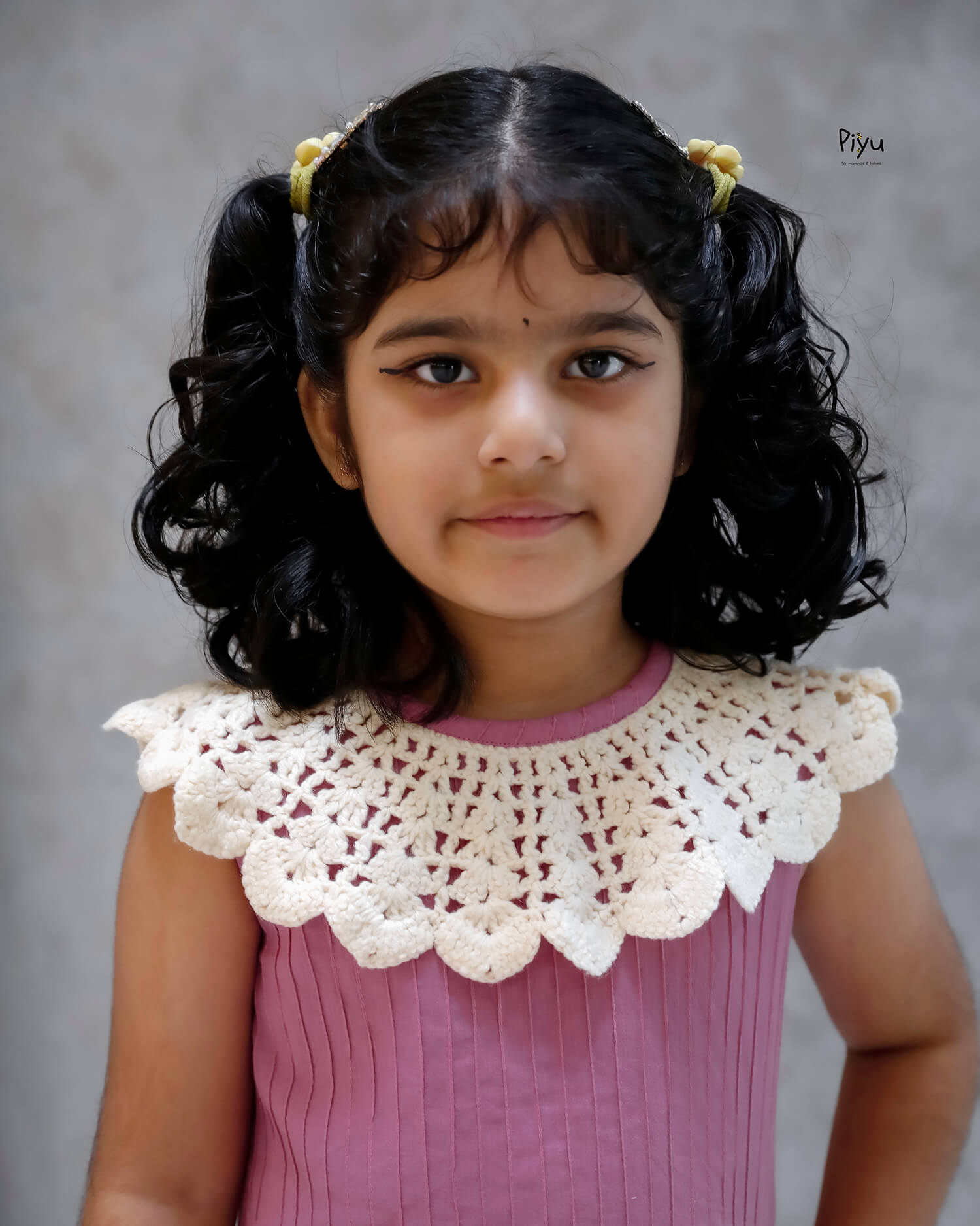 Pintuck Cotton A-Line Frock w/ Crochet Neckline-Pink.