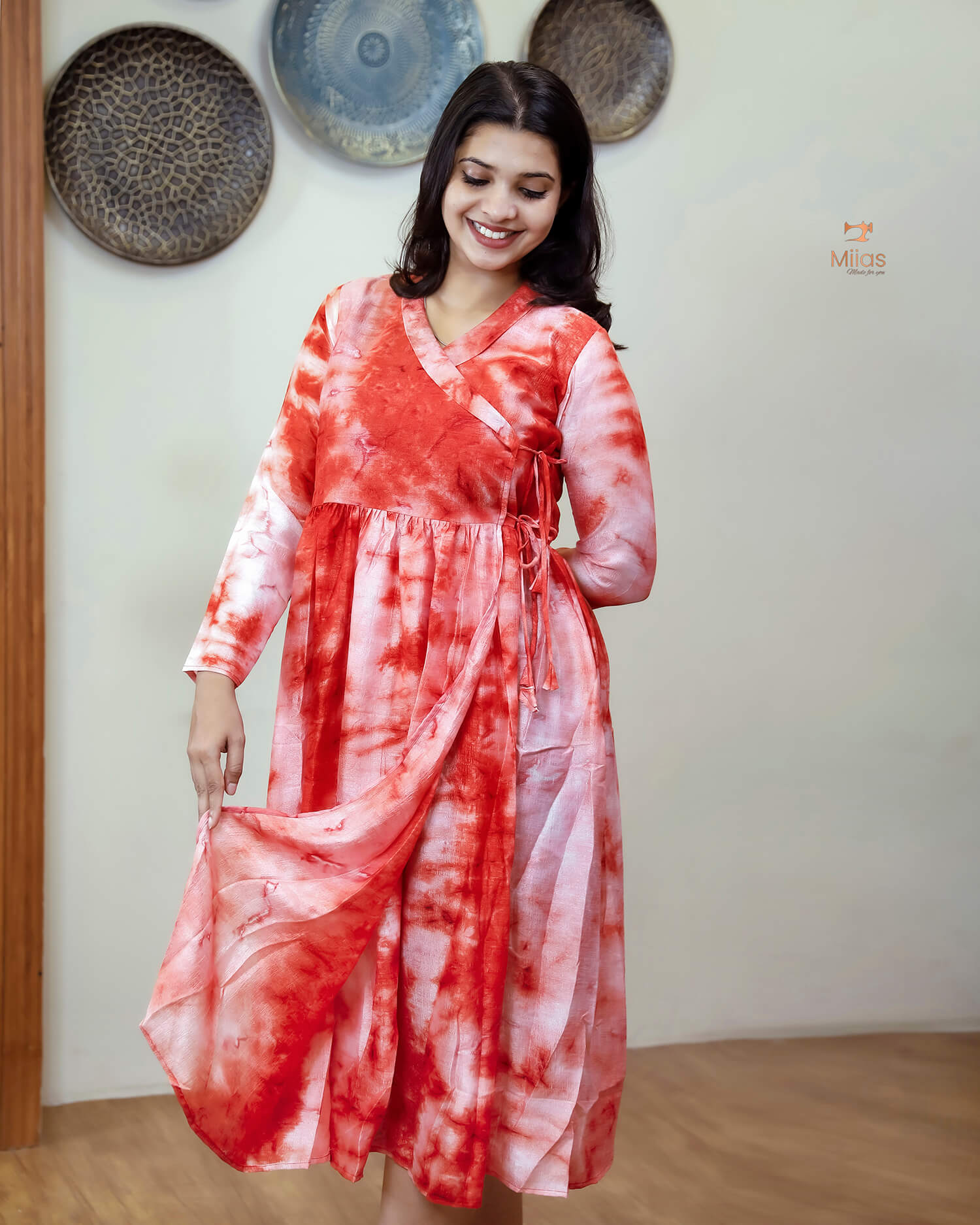 Badri Silk Angrakha Kurti - Timeless Tie & Dye-Orange