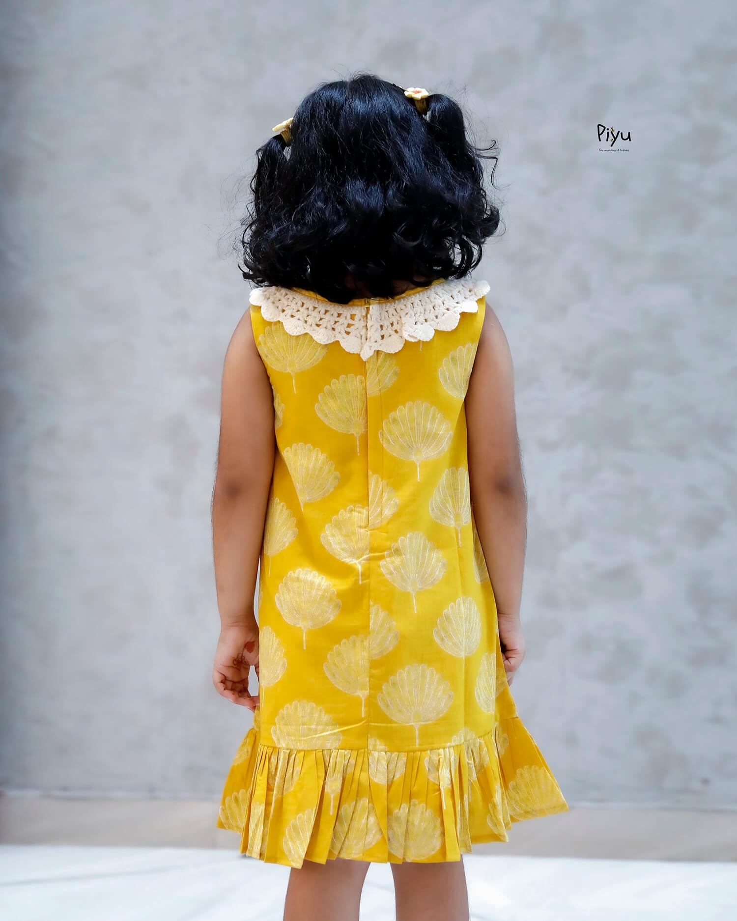 South Cotton A-Line Frock with Crochet Lace & Flare-Yellow.