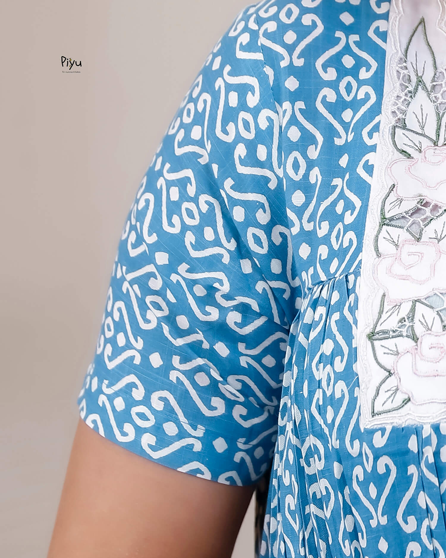 Cotton Lounge Dress: 55" Length with Pocket-Blue